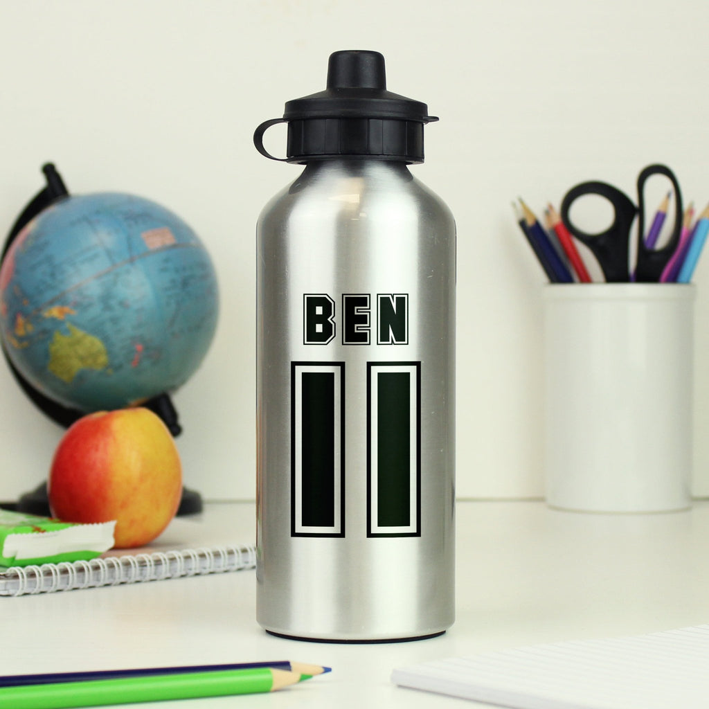 Personalised Sports Number Silver Drinks Bottle | Inspired Creative Gifts
