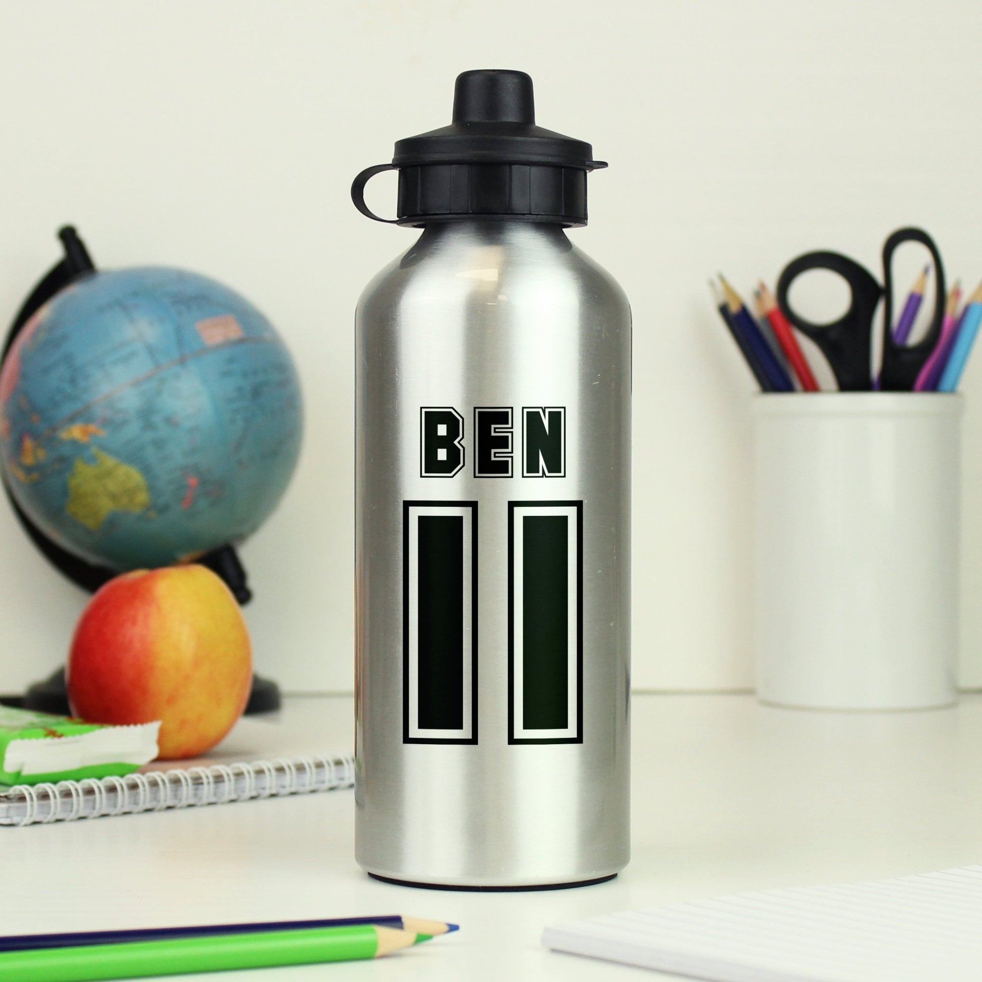 Personalised Sports Number Silver Drinks Bottle | Inspired Creative Gifts