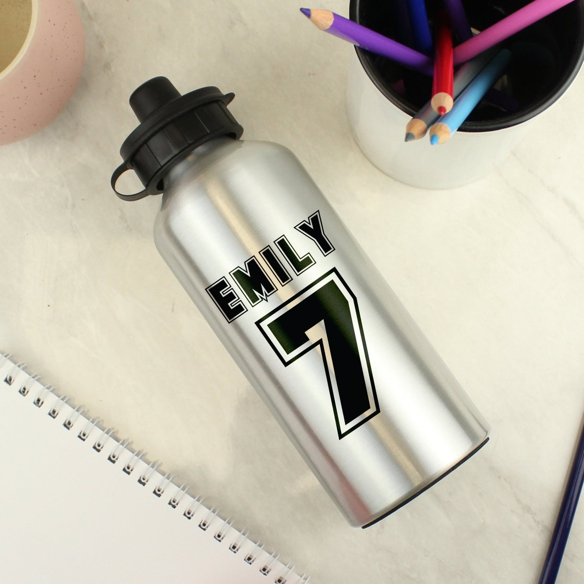 Personalised Sports Number Silver Drinks Bottle | Inspired Creative Gifts