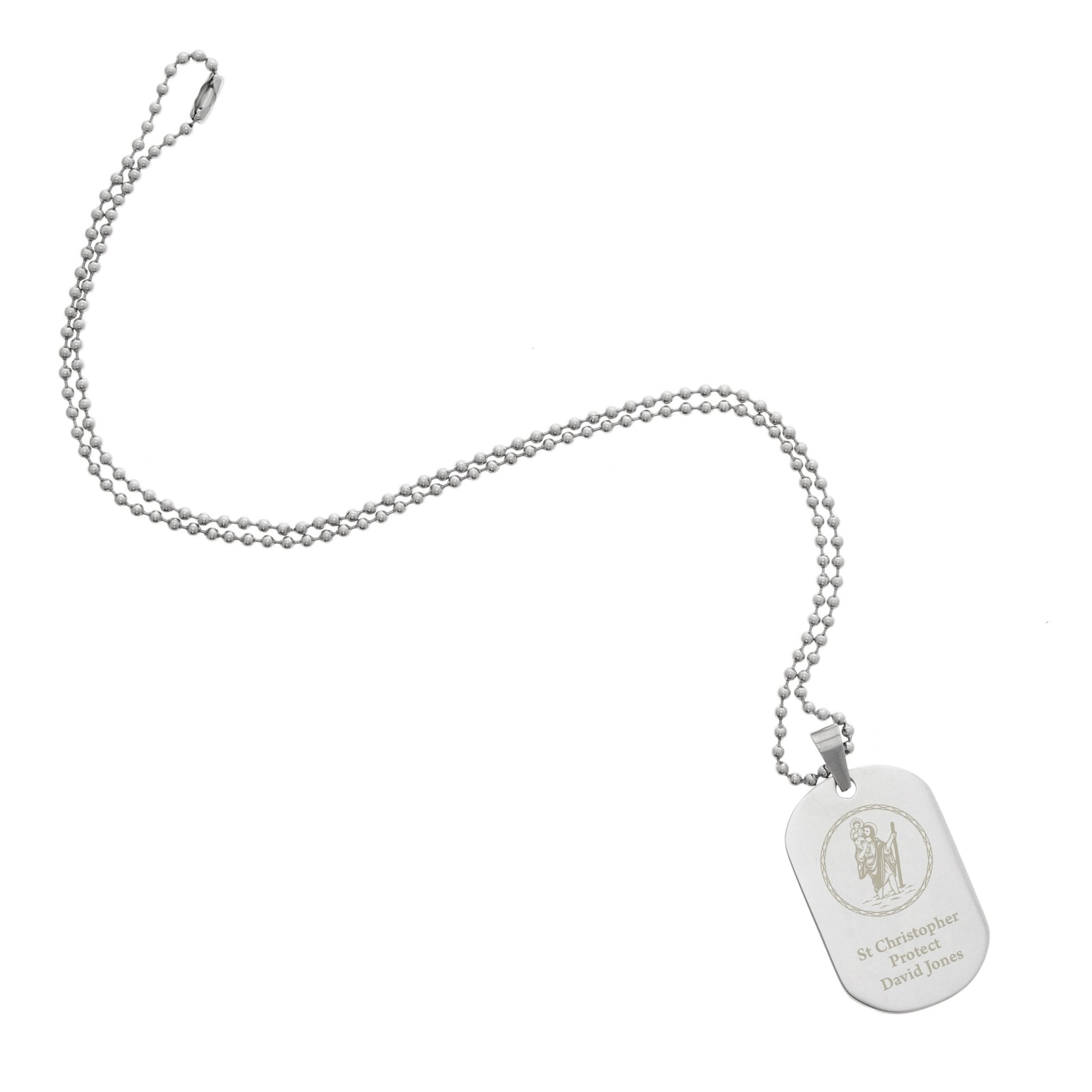 Personalised St Christopher Stainless Steel Dog Tag Necklace | Inspired Creative Gifts | UK Supplier