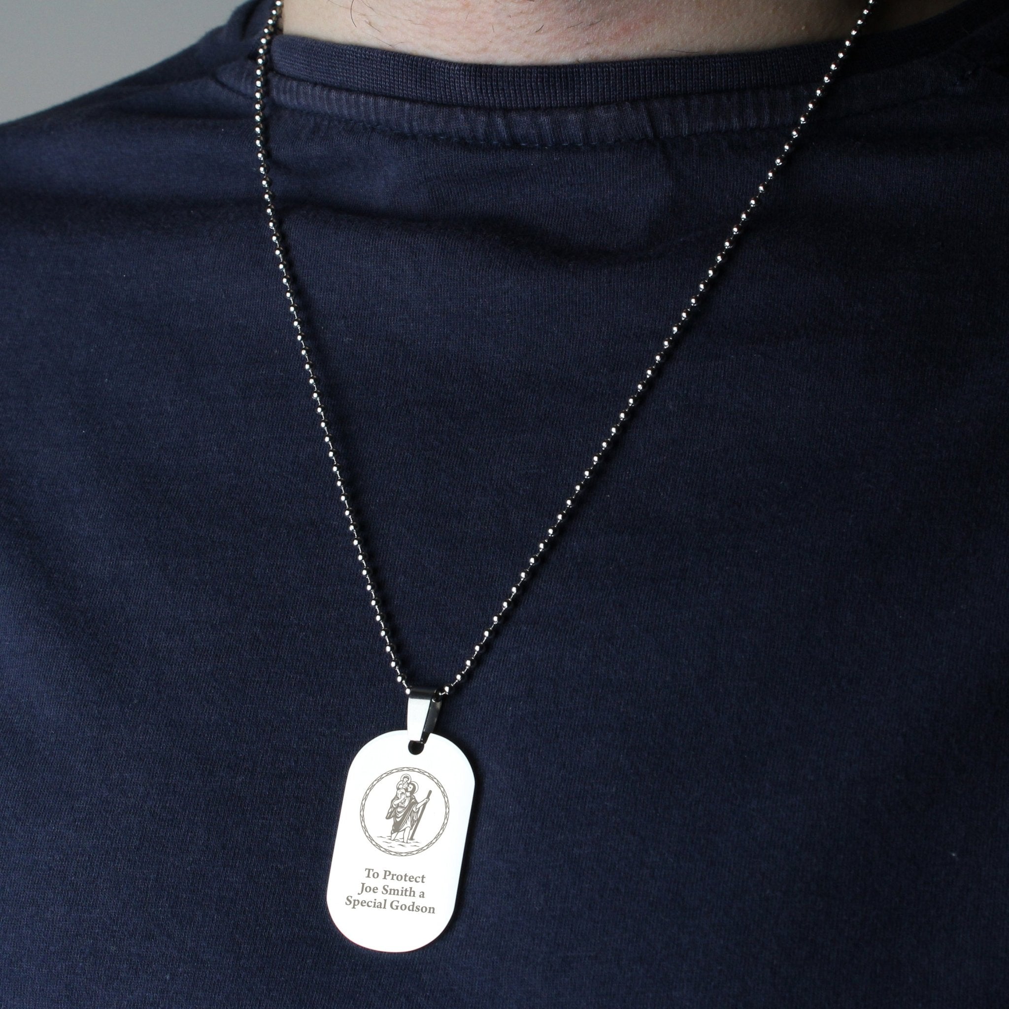 Personalised St Christopher Stainless Steel Dog Tag Necklace | Inspired Creative Gifts | UK Supplier