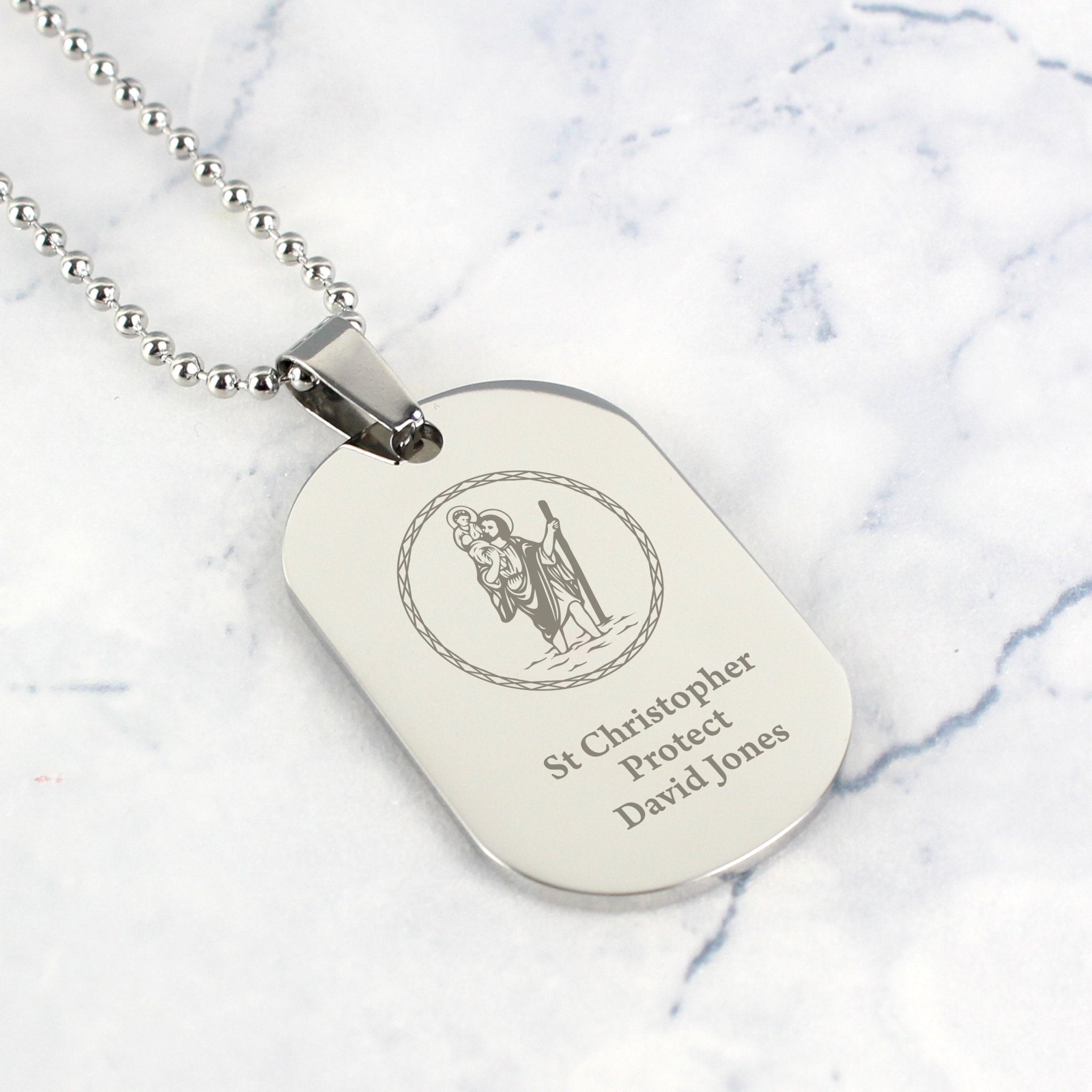 Personalised St Christopher Stainless Steel Dog Tag Necklace | Inspired Creative Gifts | UK Supplier
