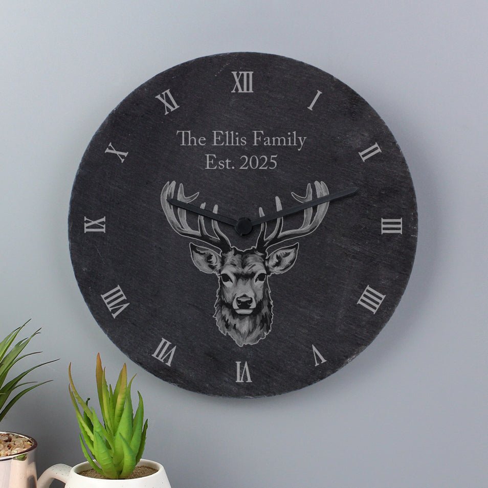 Personalised Stag Slate Clock | Inspired Creative Gifts | UK Supplier