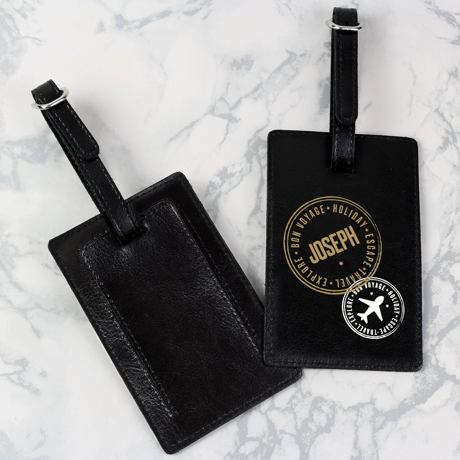 Personalised Stamped Black Luggage Tag | Inspired Creative Gifts | UK Supplier