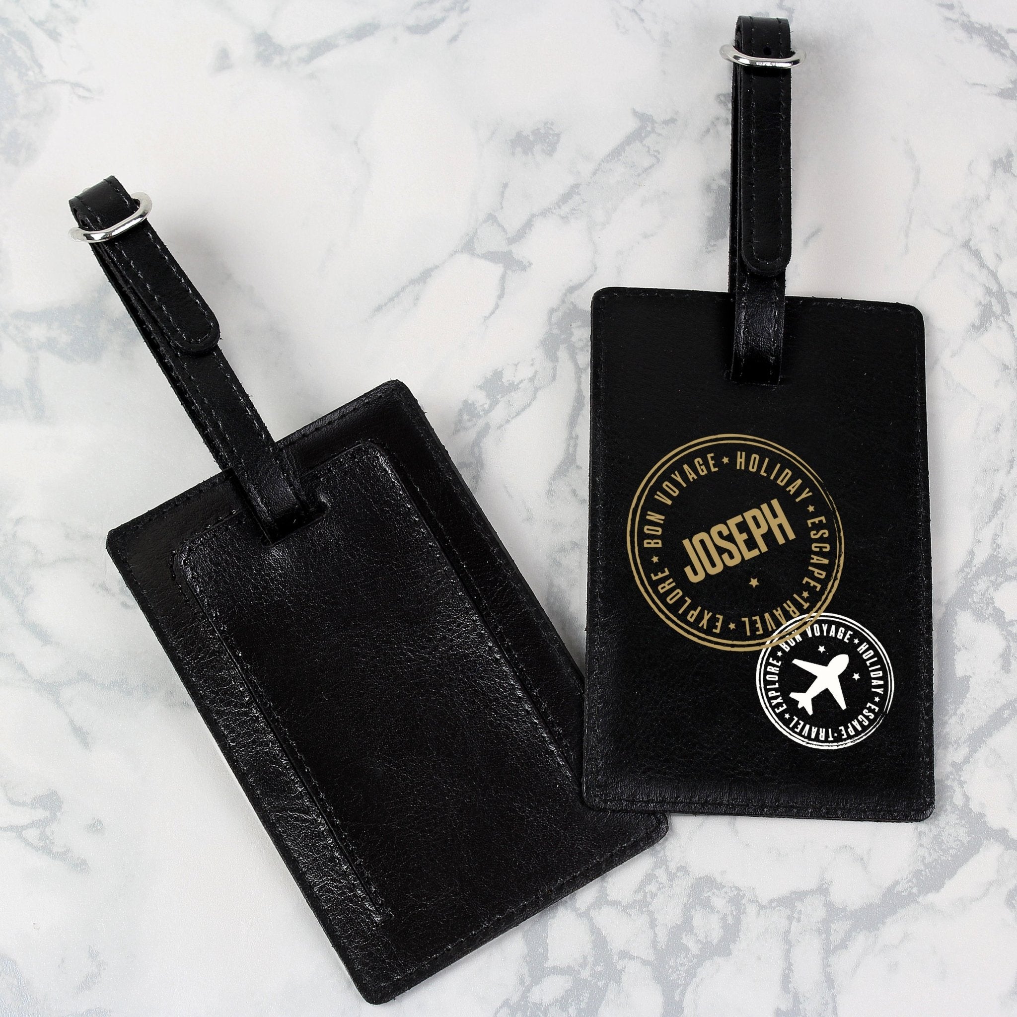 Personalised Stamped Black Luggage Tag | Inspired Creative Gifts | UK Supplier