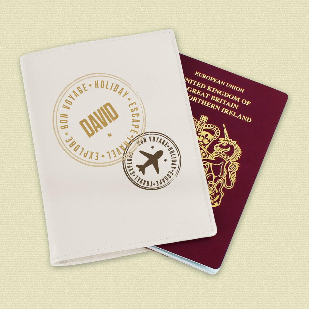 Personalised Stamped Cream Passport Holder | Inspired Creative Gifts | UK Supplier