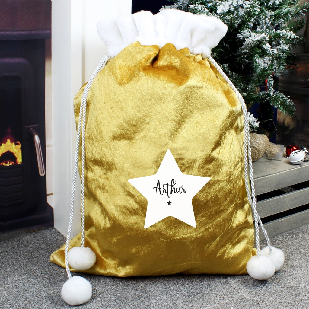 Personalised Star Luxury Pom Pom Gold Sack | Inspired Creative Gifts | UK Supplier