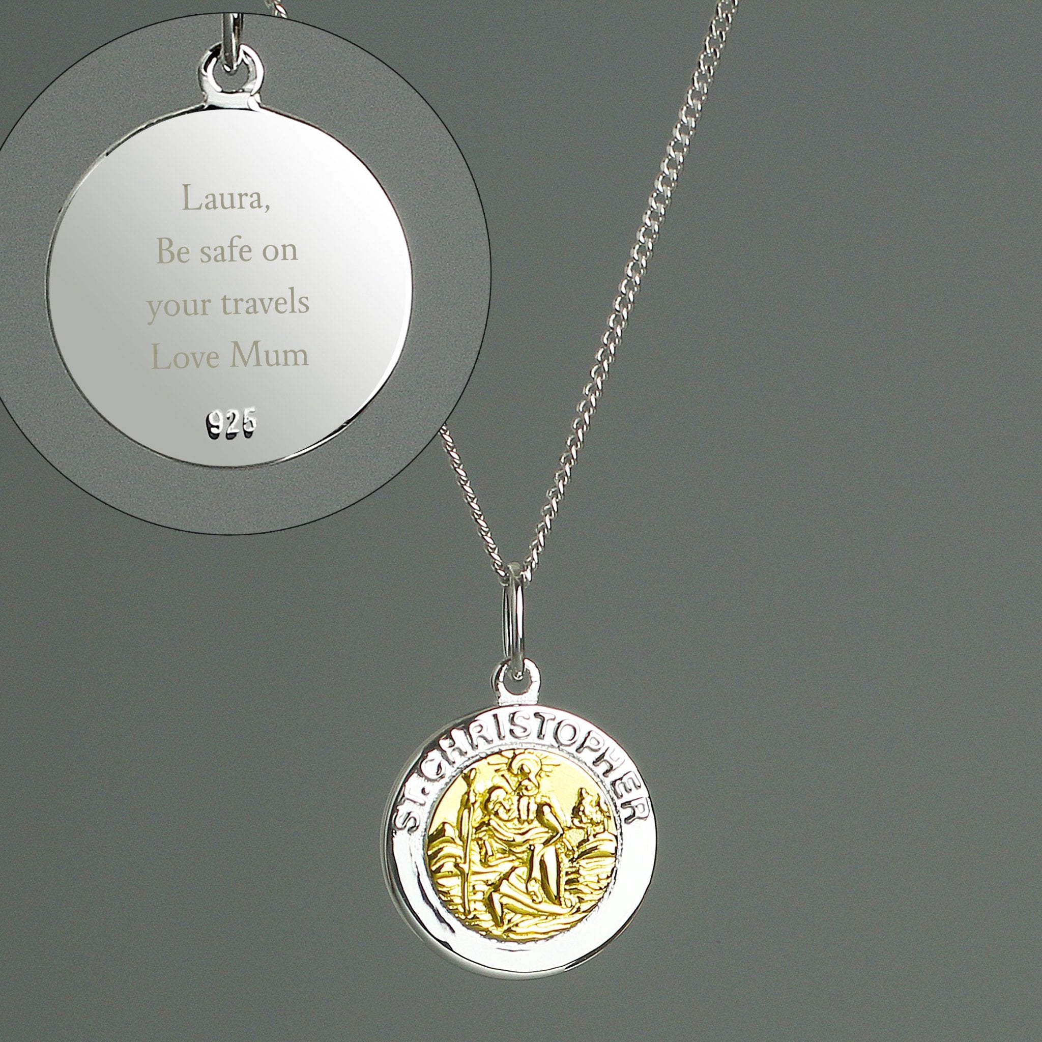 Personalised Sterling Silver & 9ct Gold St. Christopher Necklace | Inspired Creative Gifts | UK Supplier