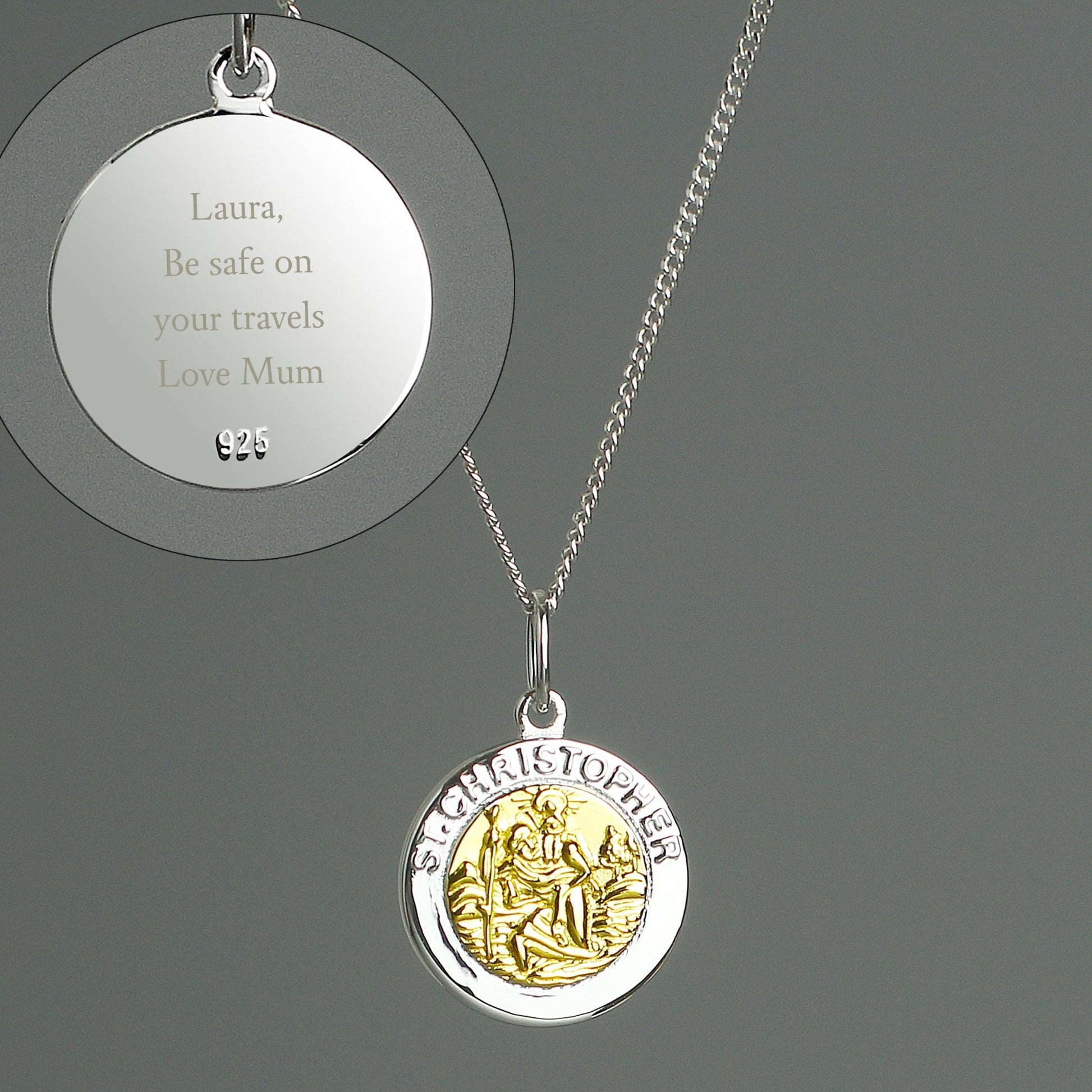 Personalised Sterling Silver & 9ct Gold St. Christopher Necklace | Inspired Creative Gifts