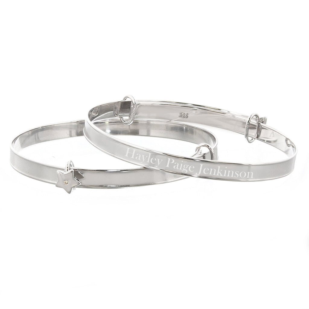 Personalised Sterling Silver Childs Expanding Diamante Star Bracelet | Inspired Creative Gifts | UK Supplier