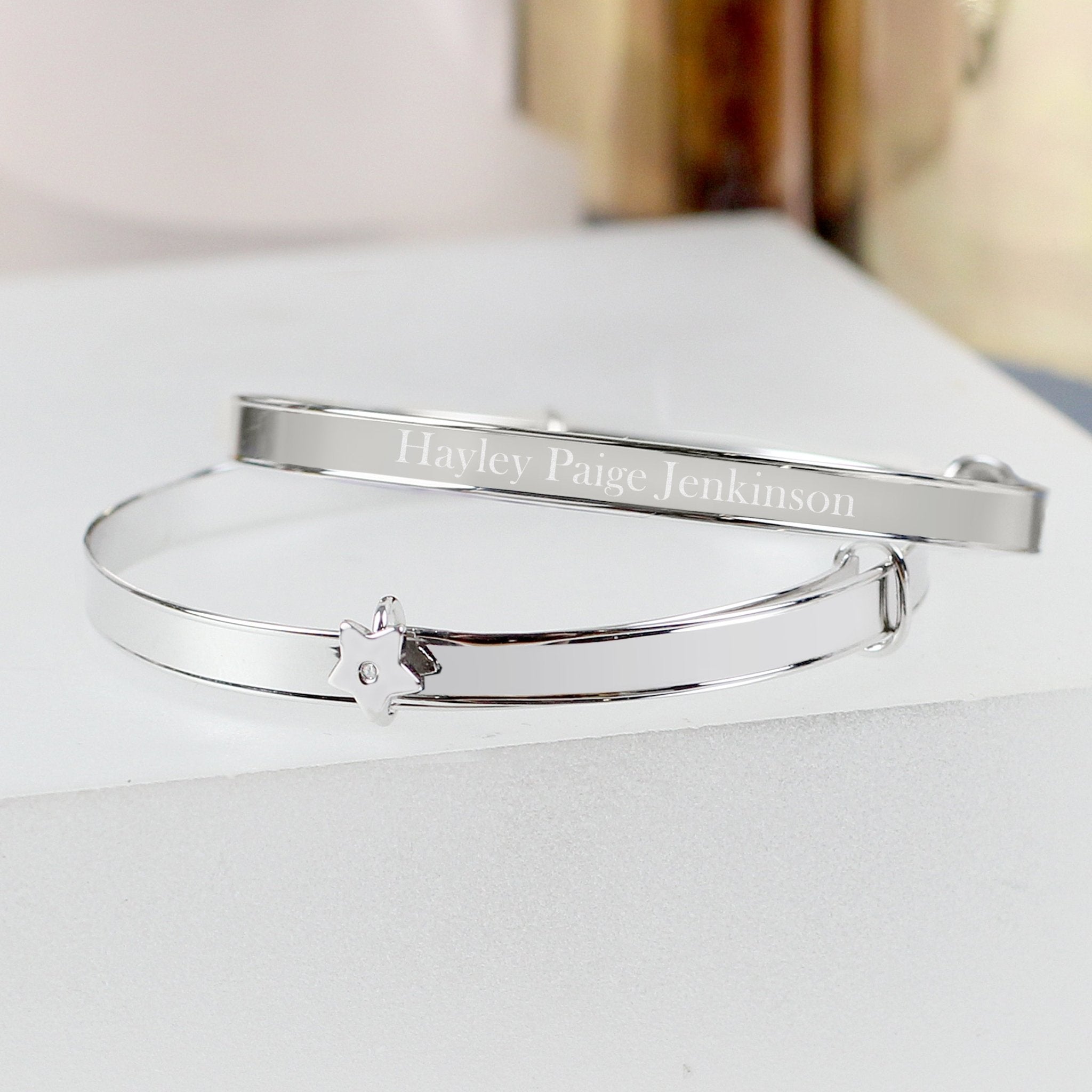 Personalised Sterling Silver Childs Expanding Diamante Star Bracelet | Inspired Creative Gifts | UK Supplier