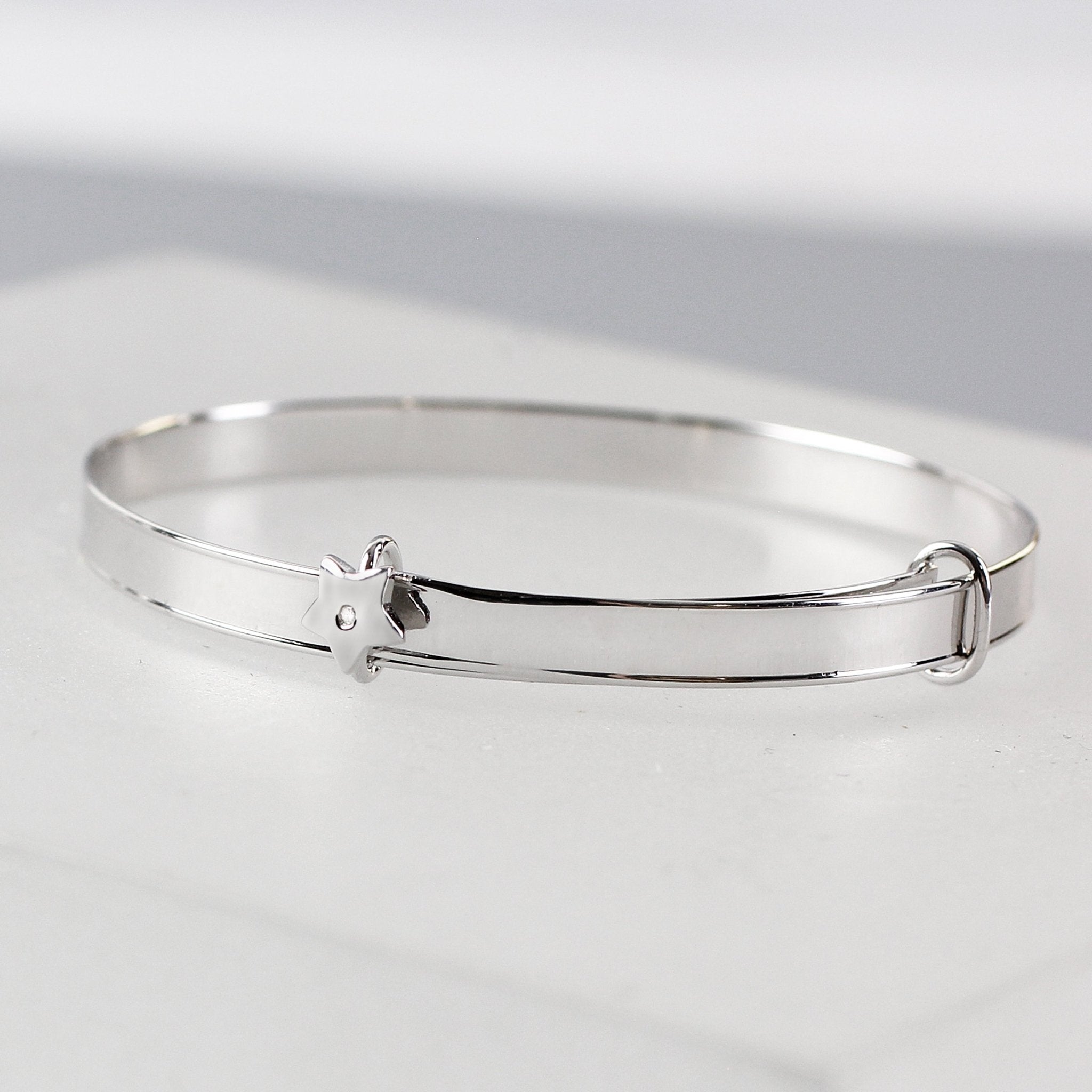 Personalised Sterling Silver Childs Expanding Diamante Star Bracelet | Inspired Creative Gifts | UK Supplier