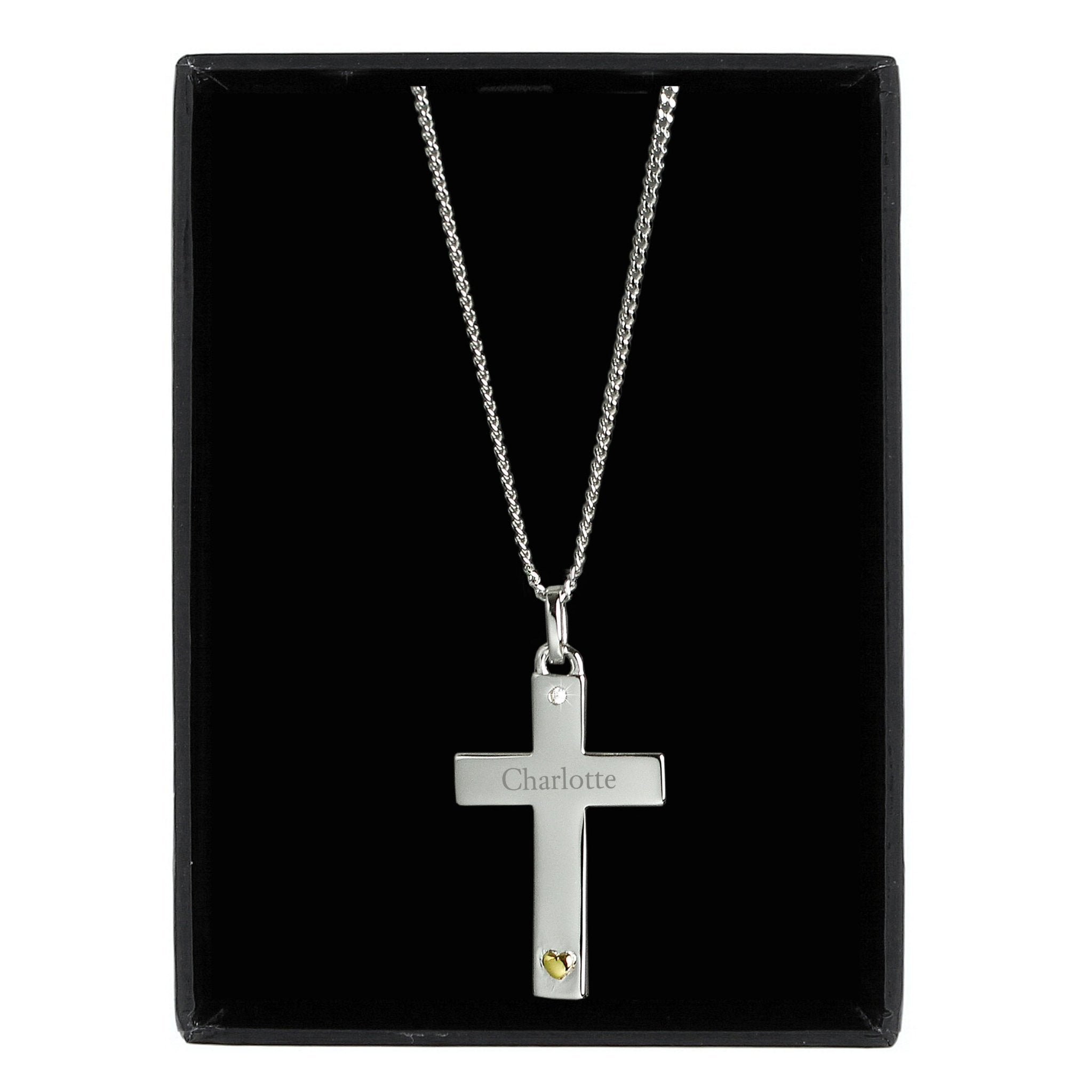 Personalised Sterling Silver Cross with 9ct Gold Heart & CZ Necklace | Inspired Creative Gifts | UK Supplier