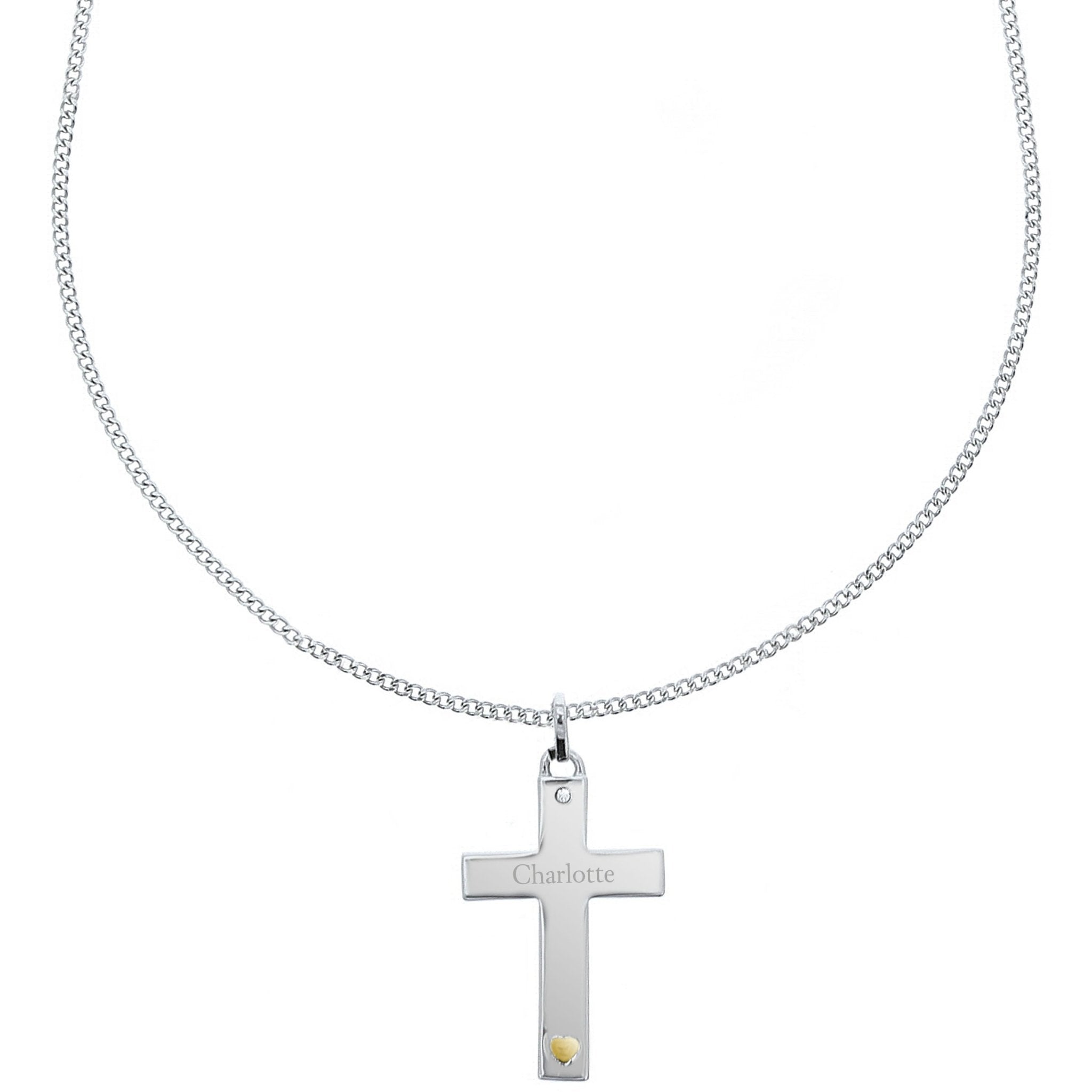 Personalised Sterling Silver Cross with 9ct Gold Heart & CZ Necklace | Inspired Creative Gifts | UK Supplier