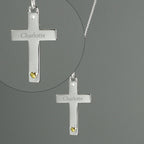 Personalised Sterling Silver Cross with 9ct Gold Heart & CZ Necklace | Inspired Creative Gifts | UK Supplier