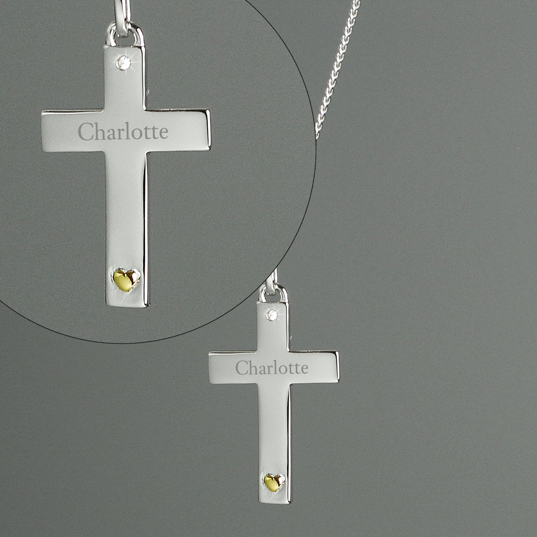Personalised Sterling Silver Cross with 9ct Gold Heart & CZ Necklace | Inspired Creative Gifts | UK Supplier