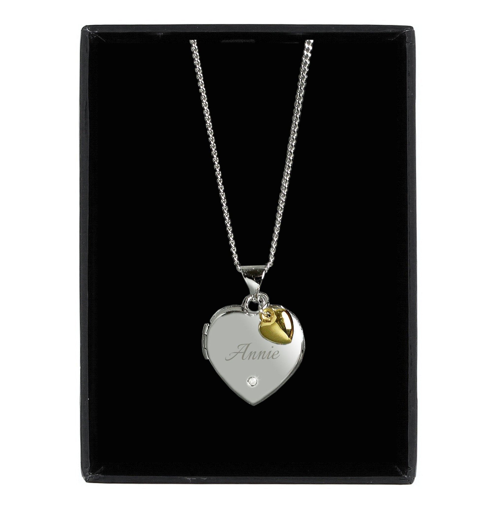 Personalised Sterling Silver Heart Locket Necklace with Diamond and 9ct Gold Charm | Inspired Creative Gifts | UK Supplier