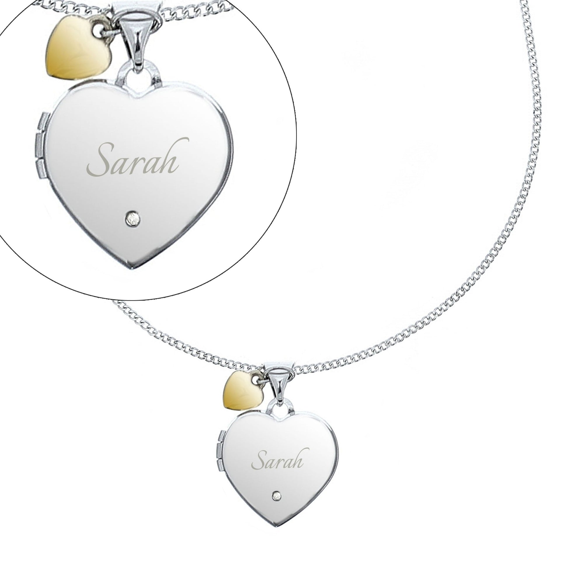 Personalised Sterling Silver Heart Locket Necklace with Diamond and 9ct Gold Charm | Inspired Creative Gifts | UK Supplier