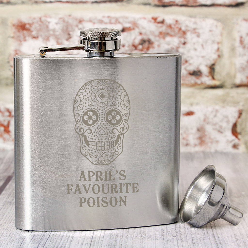 Personalised Sugar Skull Hip Flask | Inspired Creative Gifts | UK Supplier