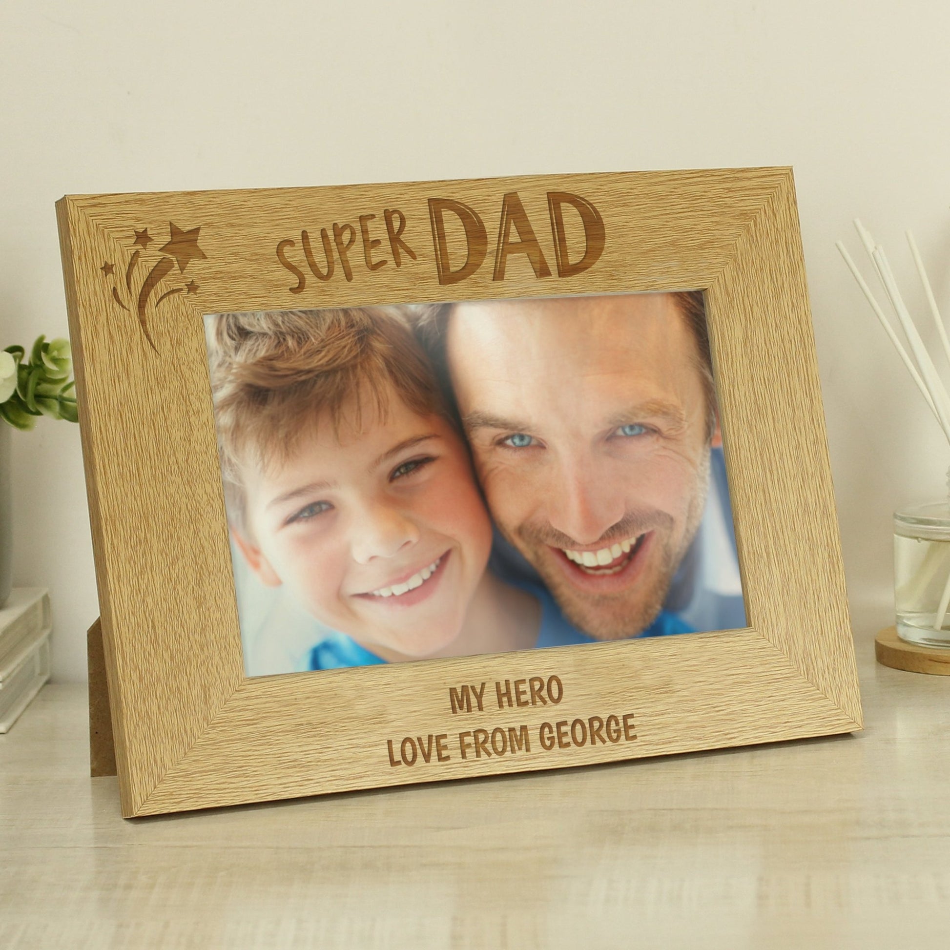 Personalised Super Dad 6x4 Landscape Wooden Photo Frame | Inspired Creative Gifts | UK Supplier