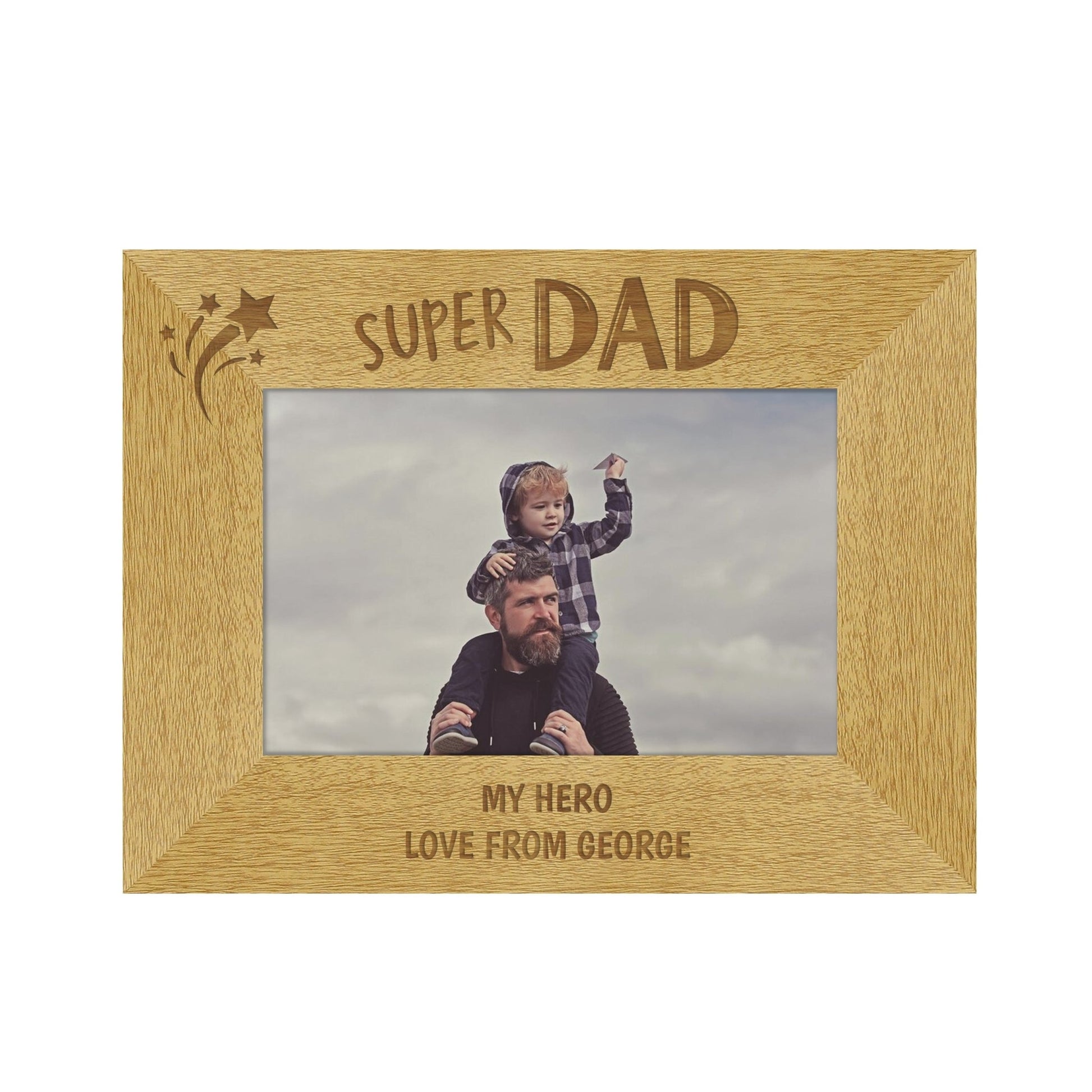 Personalised Super Dad 6x4 Landscape Wooden Photo Frame | Inspired Creative Gifts | UK Supplier