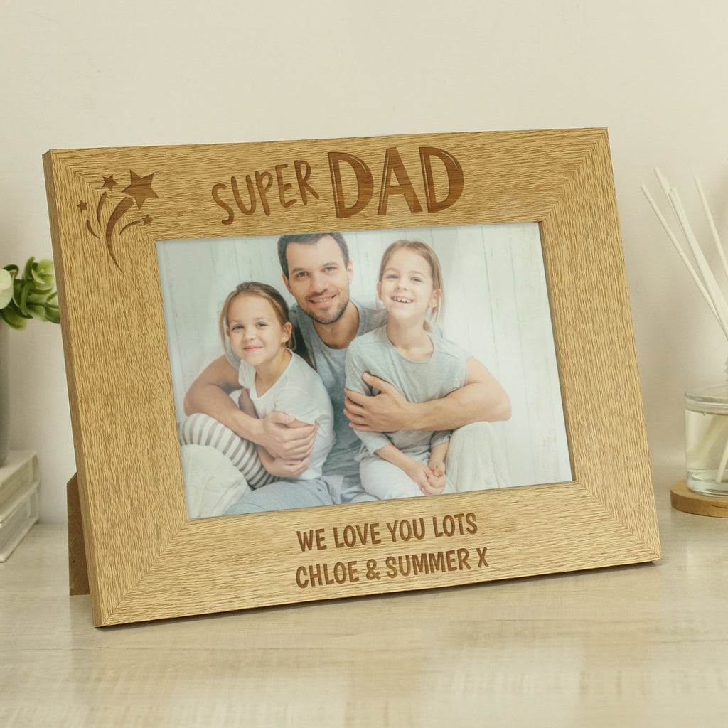 Personalised Super Dad 6x4 Landscape Wooden Photo Frame | Inspired Creative Gifts | UK Supplier