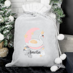 Personalised Swan Lake Luxury Silver Grey Pom Pom Sack | Inspired Creative Gifts | UK Supplier