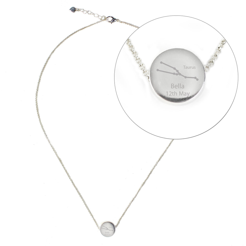 Personalised Taurus Zodiac Star Sign Silver Tone Necklace (April 20th - May 20th) | Inspired Creative Gifts | UK Supplier