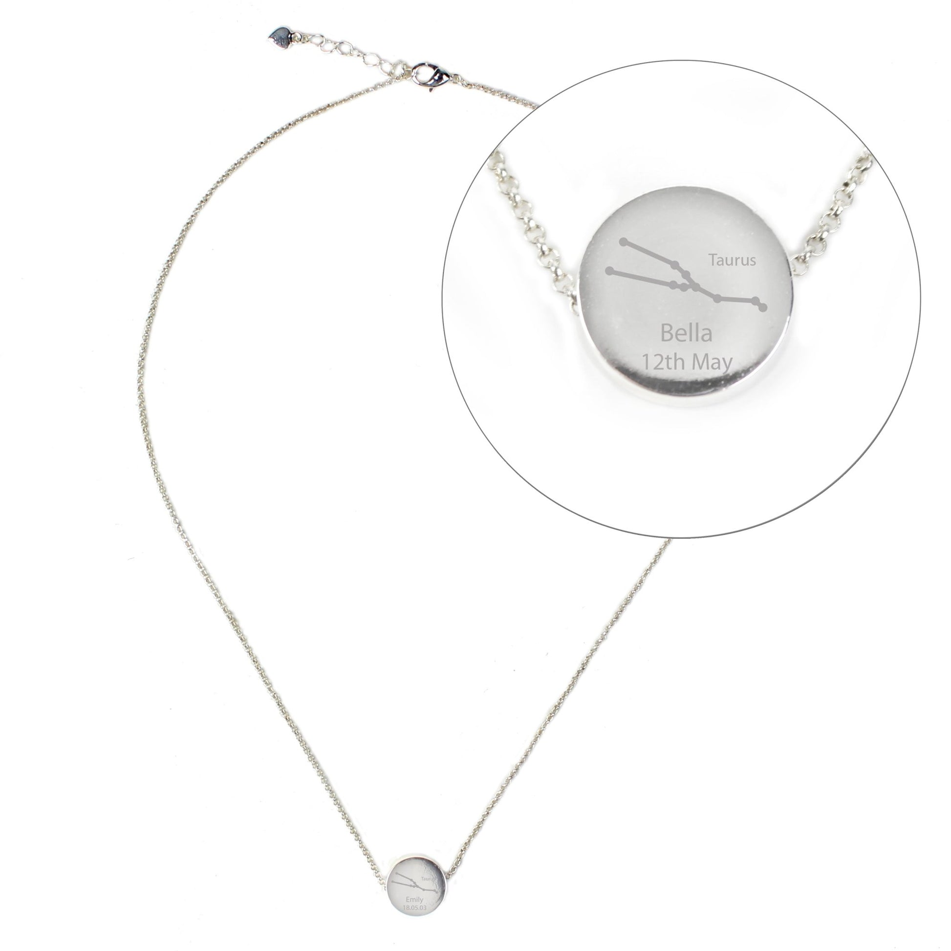 Personalised Taurus Zodiac Star Sign Silver Tone Necklace (April 20th - May 20th) | Inspired Creative Gifts | UK Supplier