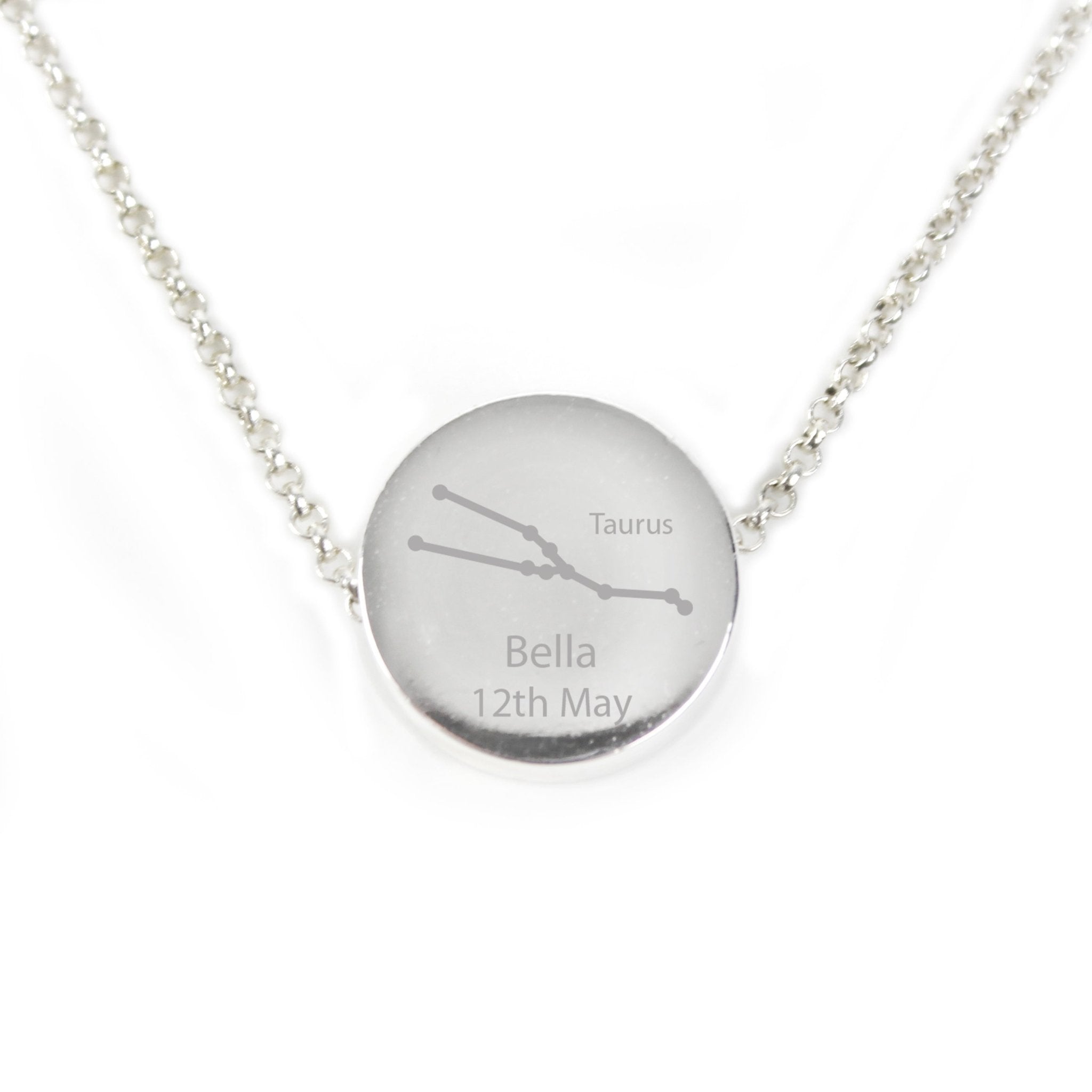 Personalised Taurus Zodiac Star Sign Silver Tone Necklace (April 20th - May 20th) | Inspired Creative Gifts | UK Supplier