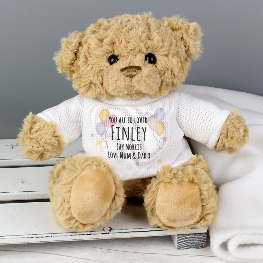 Personalised Teddy & Balloons Teddy Bear | Inspired Creative Gifts | UK Supplier