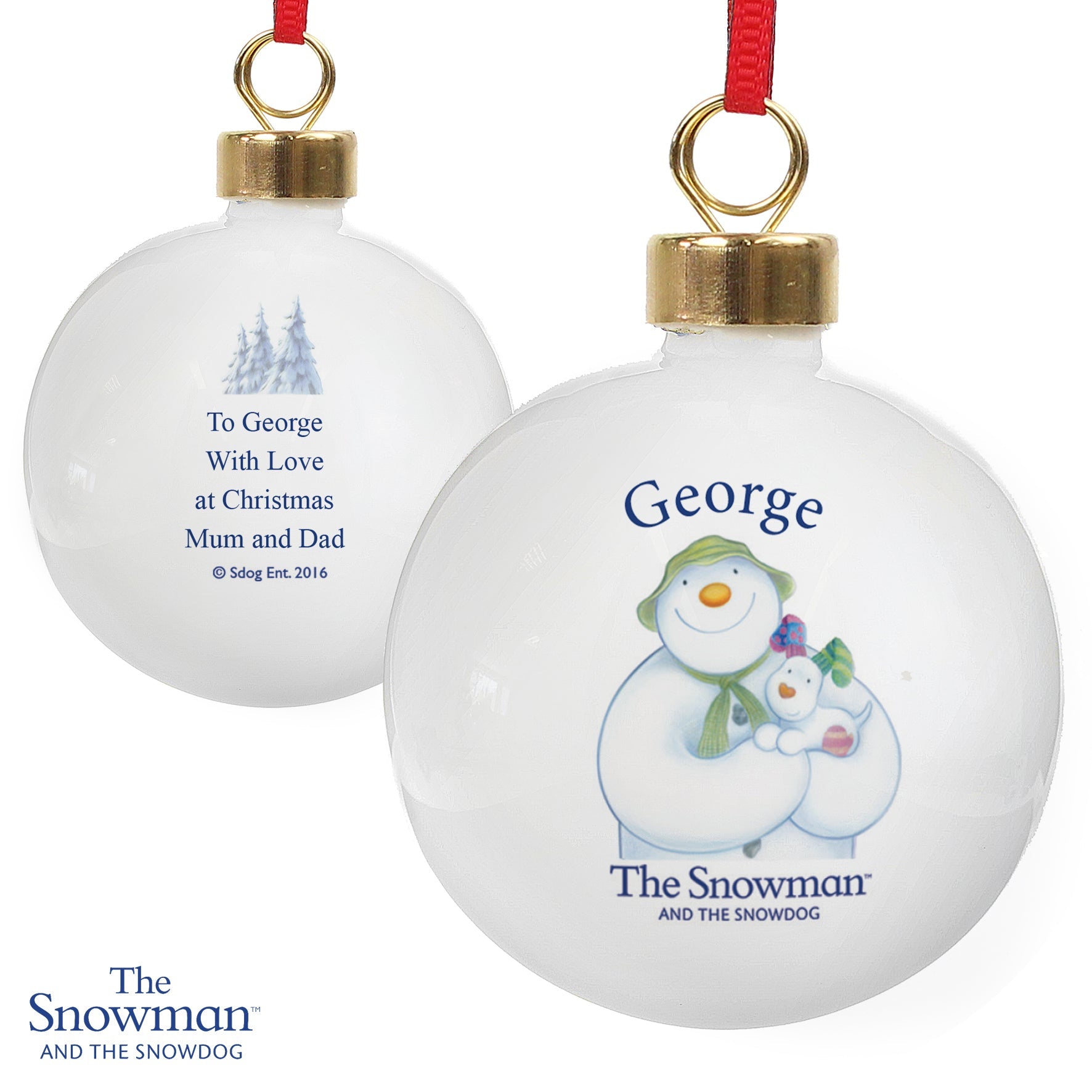 Personalised The Snowman and the Snowdog Bauble | Inspired Creative Gifts | UK Supplier