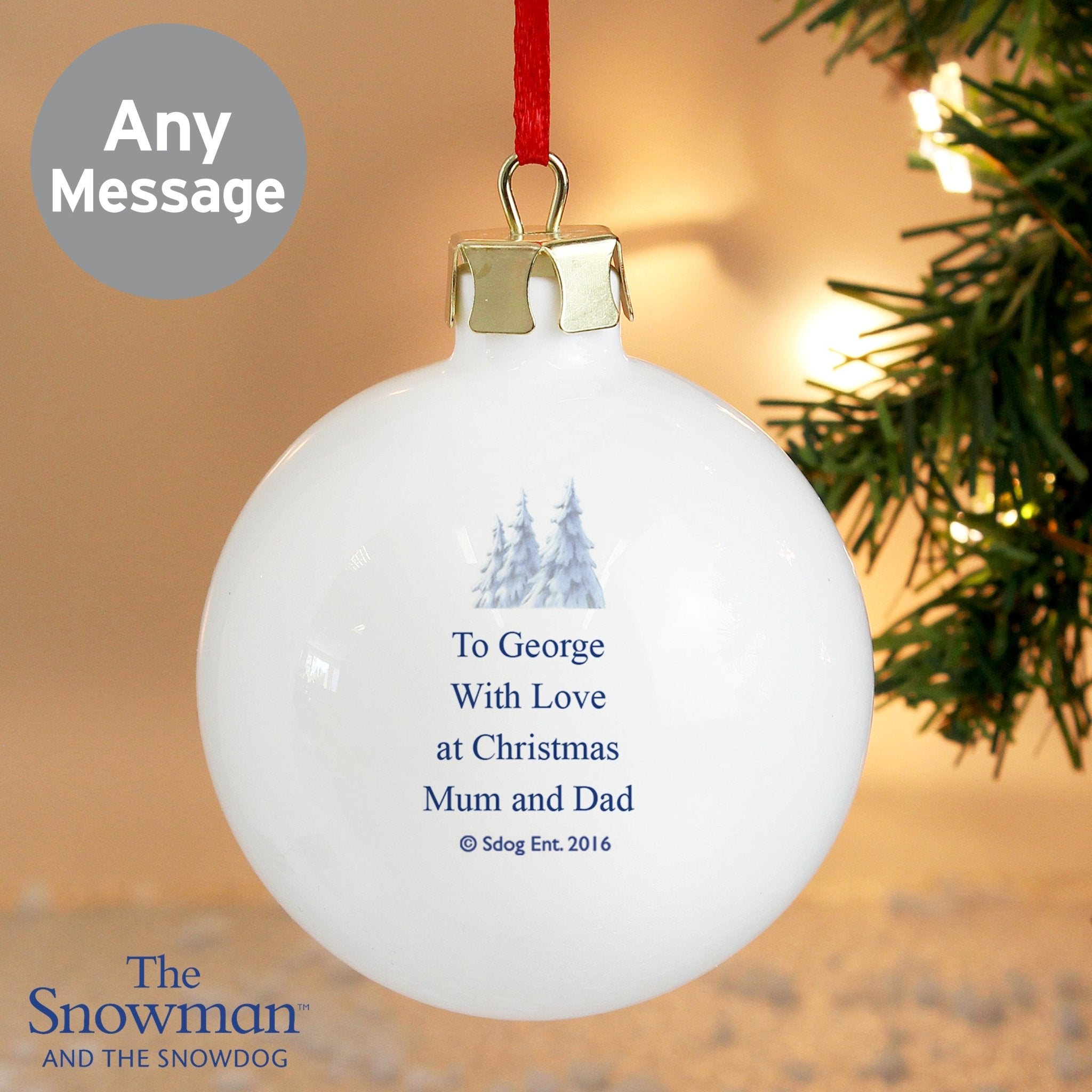 Personalised The Snowman and the Snowdog Bauble | Inspired Creative Gifts | UK Supplier