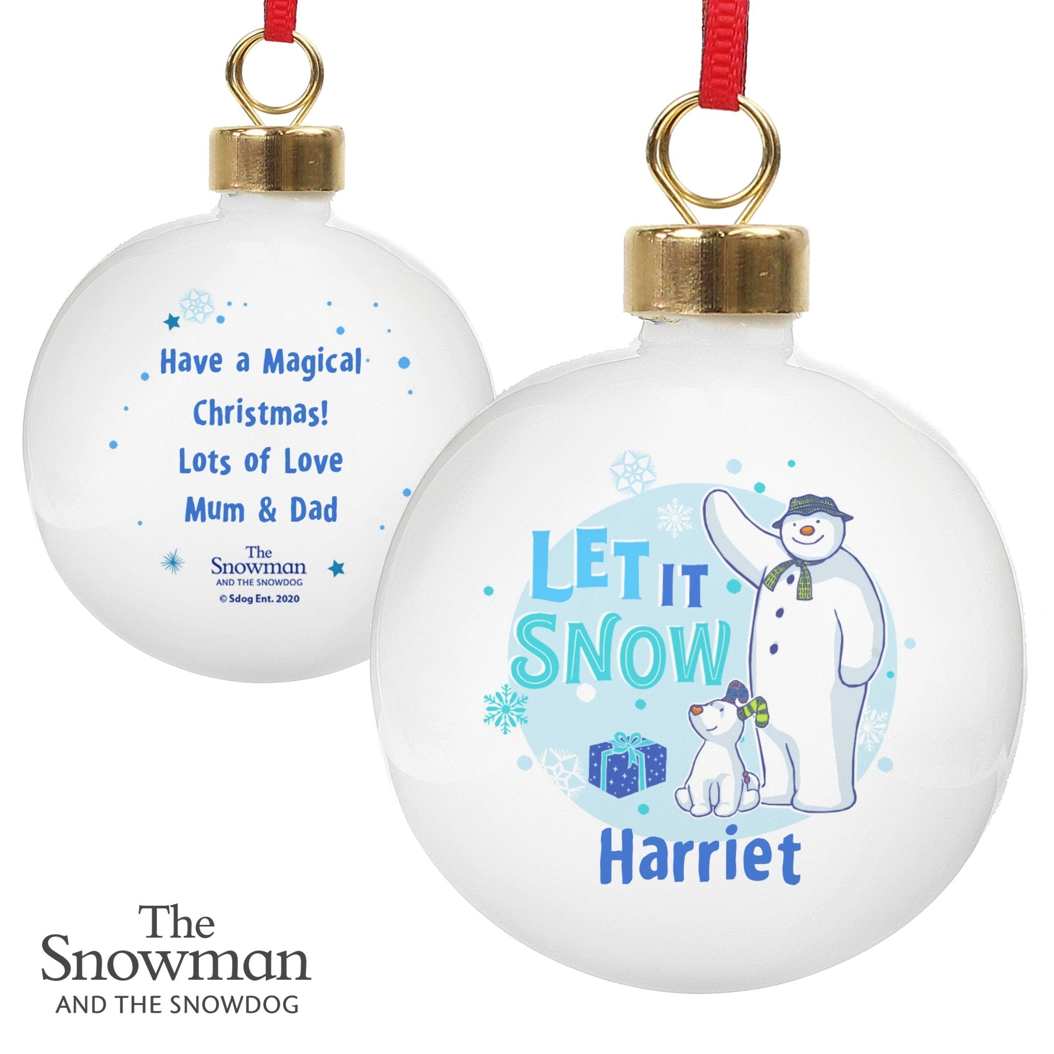 Personalised The Snowman and the Snowdog Blue Bauble | Inspired Creative Gifts | UK Supplier