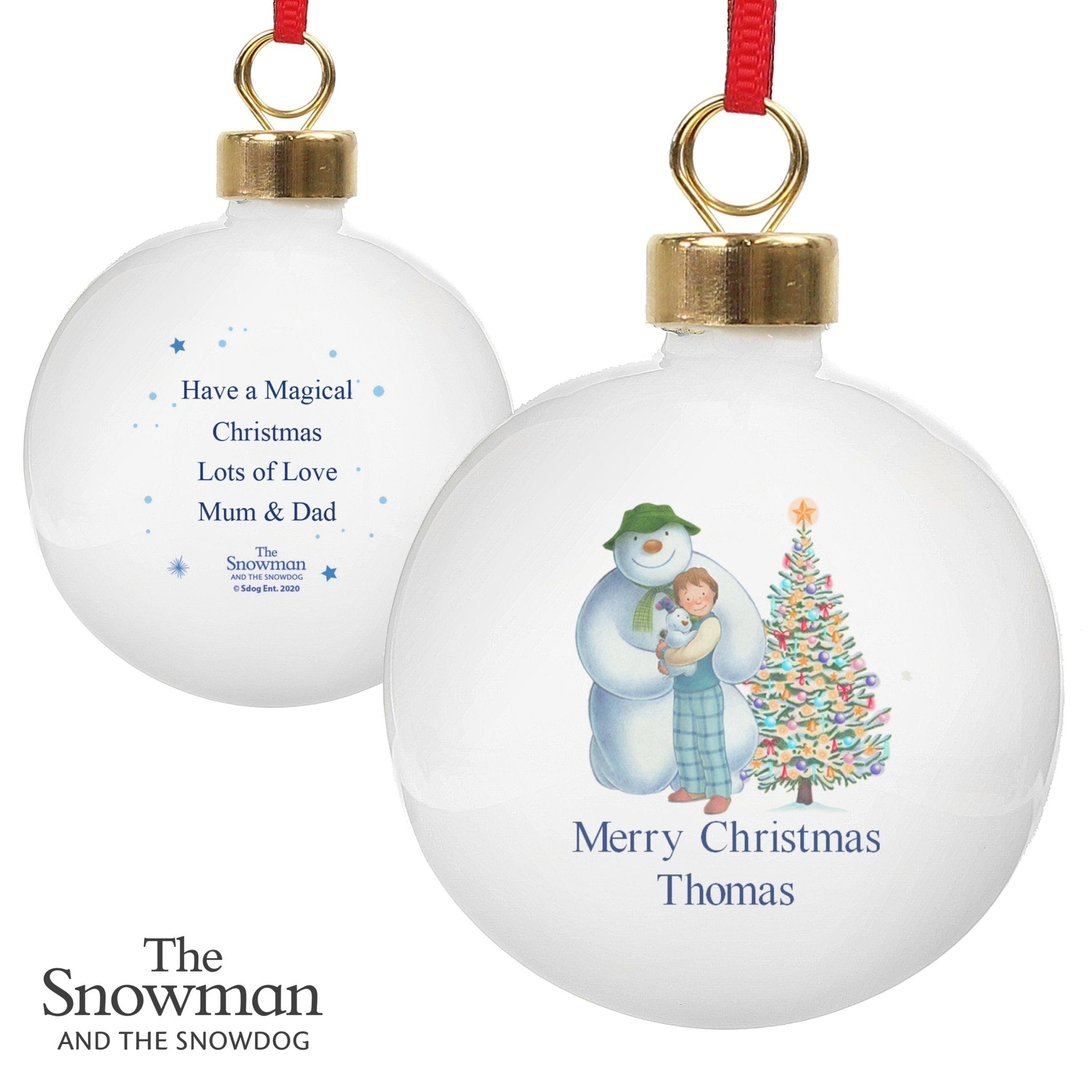 Personalised The Snowman and the Snowdog Friends Bauble | Inspired Creative Gifts | UK Supplier