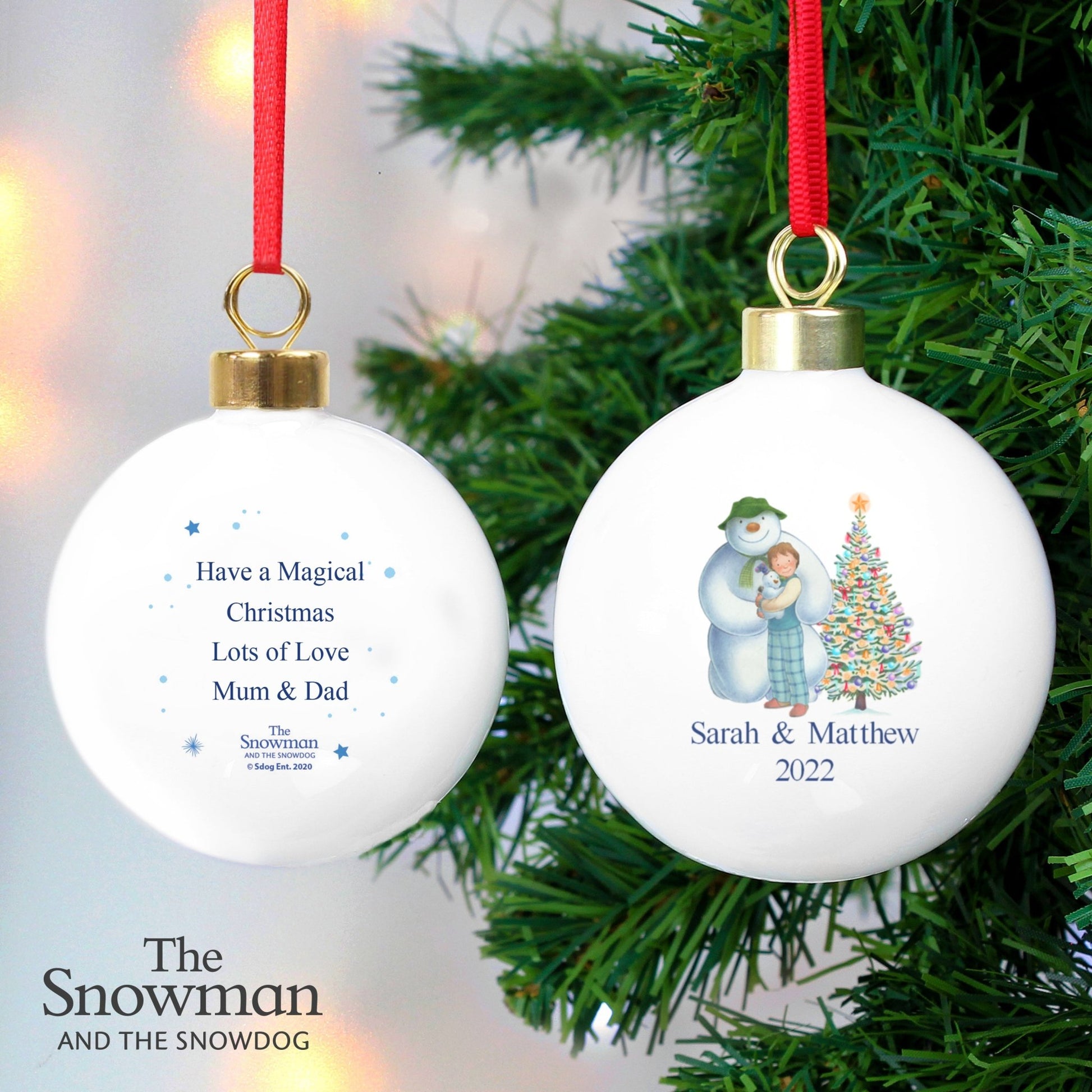 Personalised The Snowman and the Snowdog Friends Bauble | Inspired Creative Gifts | UK Supplier