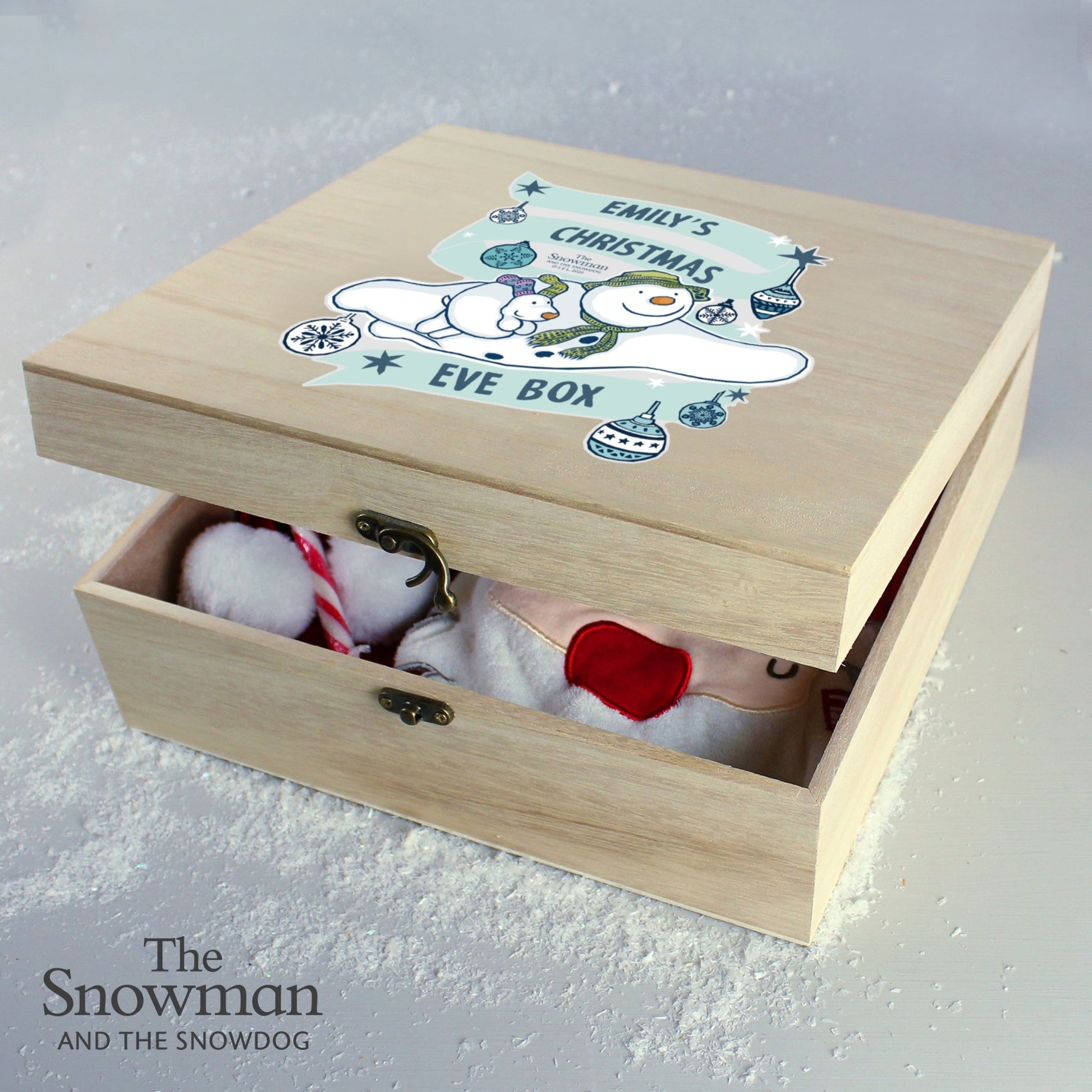 Personalised The Snowman and the Snowdog Large Wooden Christmas Eve Box | Inspired Creative Gifts | UK Supplier