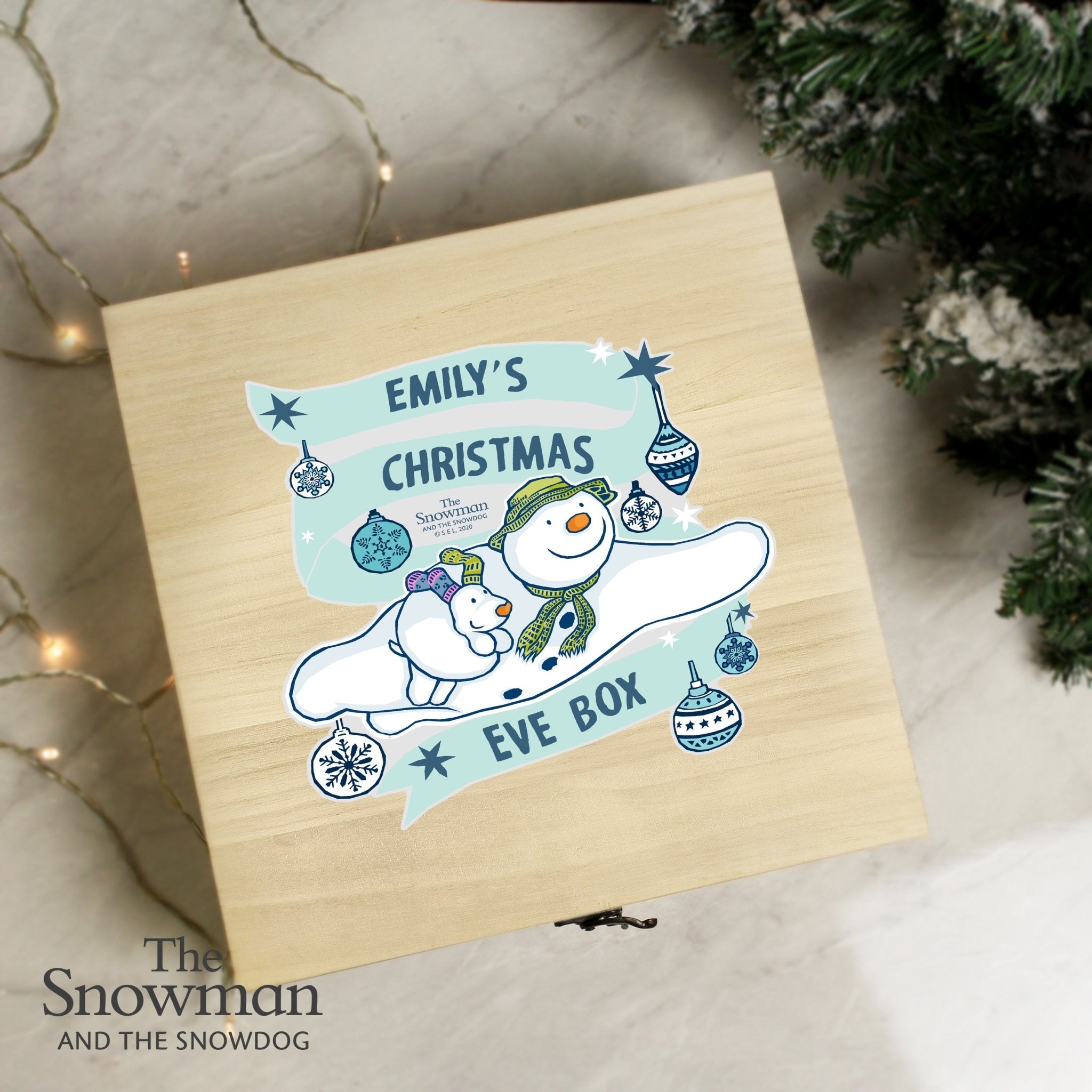 Personalised The Snowman and the Snowdog Large Wooden Christmas Eve Box | Inspired Creative Gifts | UK Supplier