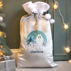 Personalised The Snowman and the Snowdog Luxury Silver Grey Pom Pom Sack | Inspired Creative Gifts | UK Supplier