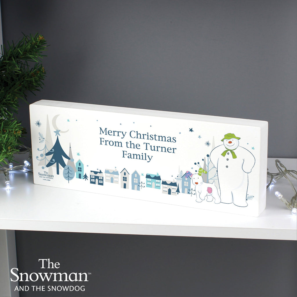 Personalised The Snowman and the Snowdog Wooden Mantel Decoration | Inspired Creative Gifts | UK Supplier