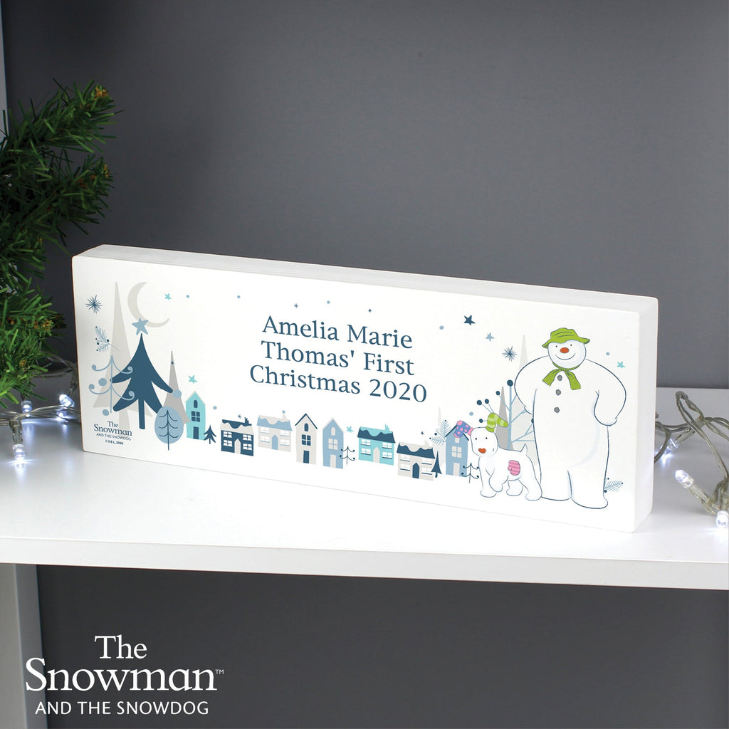 Personalised The Snowman and the Snowdog Wooden Mantel Decoration | Inspired Creative Gifts | UK Supplier