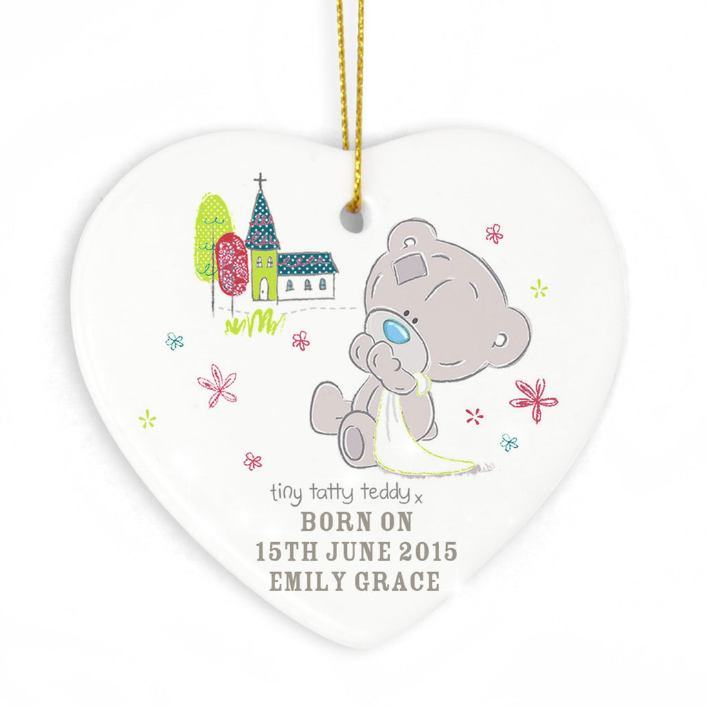 Personalised Tiny Tatty Teddy Christening Ceramic Heart Decoration | Inspired Creative Gifts