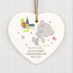 Personalised Tiny Tatty Teddy Christening Ceramic Heart Decoration | Inspired Creative Gifts | UK Supplier
