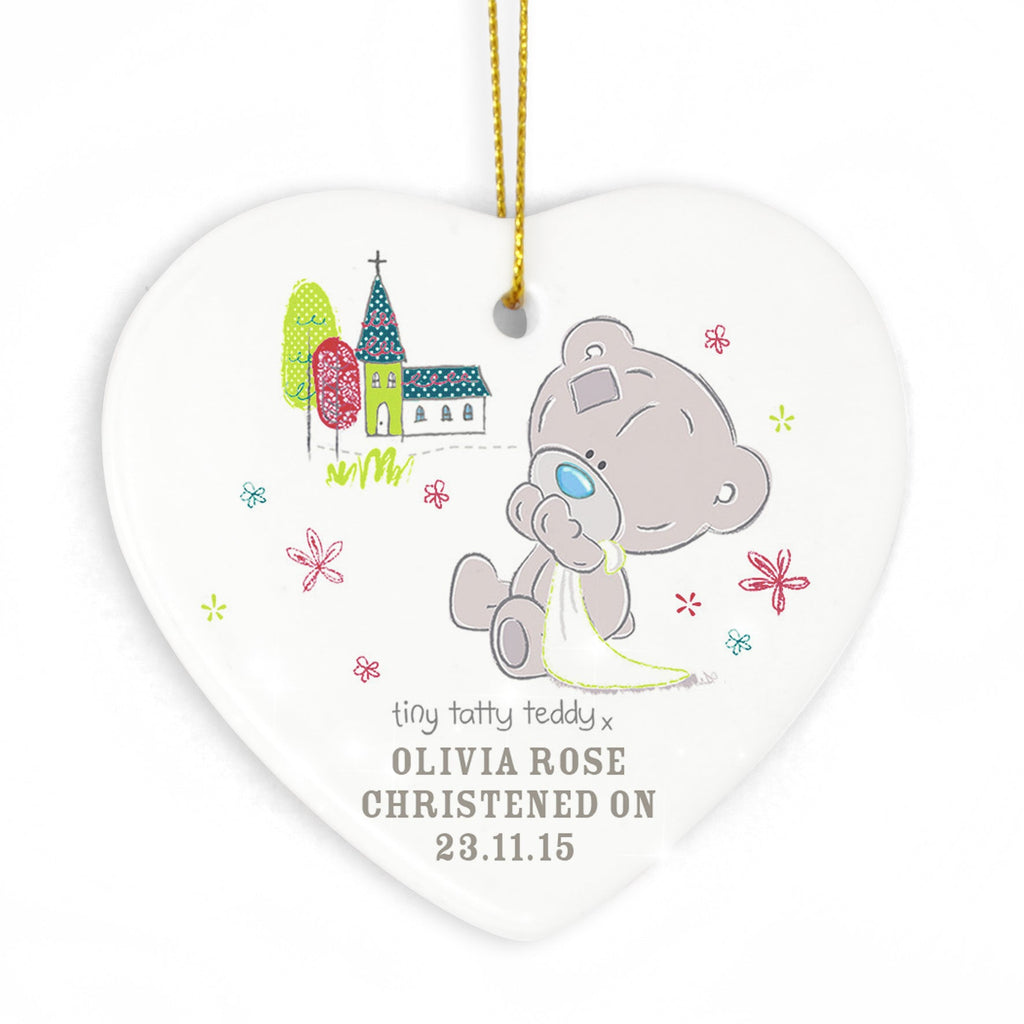 Personalised Tiny Tatty Teddy Christening Ceramic Heart Decoration | Inspired Creative Gifts