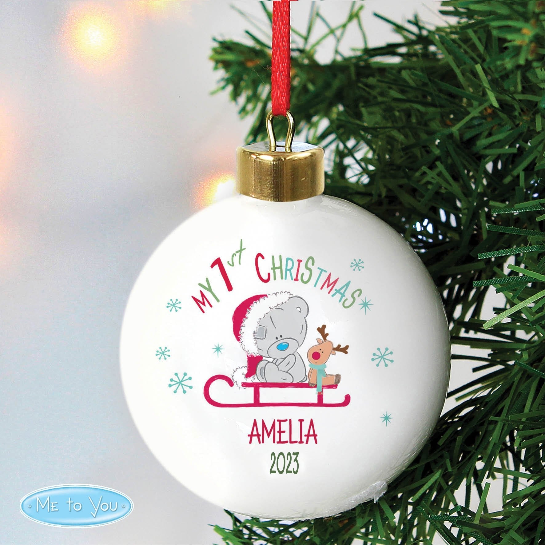 Personalised Tiny Tatty Teddy My 1st Christmas Sleigh Bauble | Inspired Creative Gifts | UK Supplier