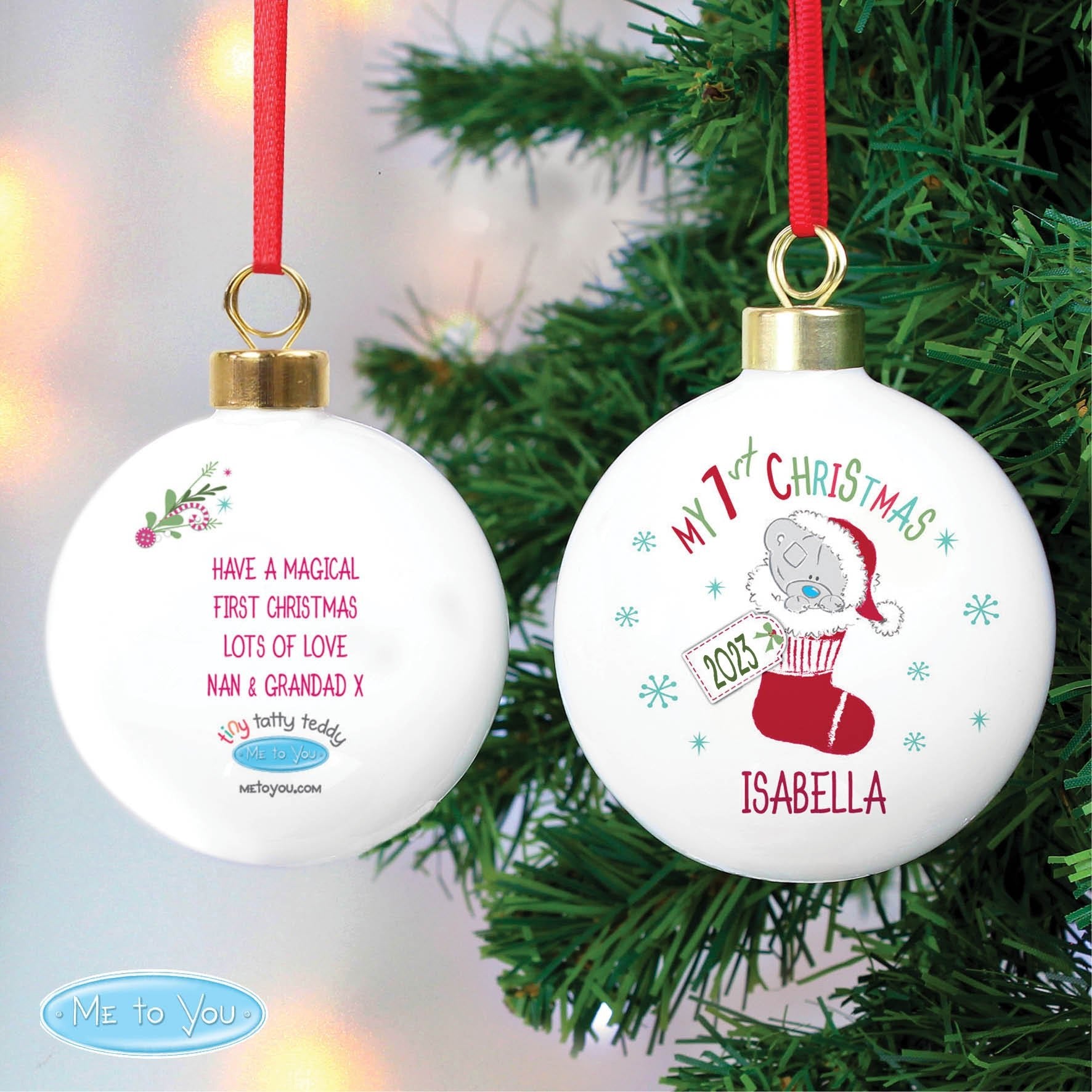Personalised Tiny Tatty Teddy My 1st Christmas Stocking Bauble | Inspired Creative Gifts | UK Supplier