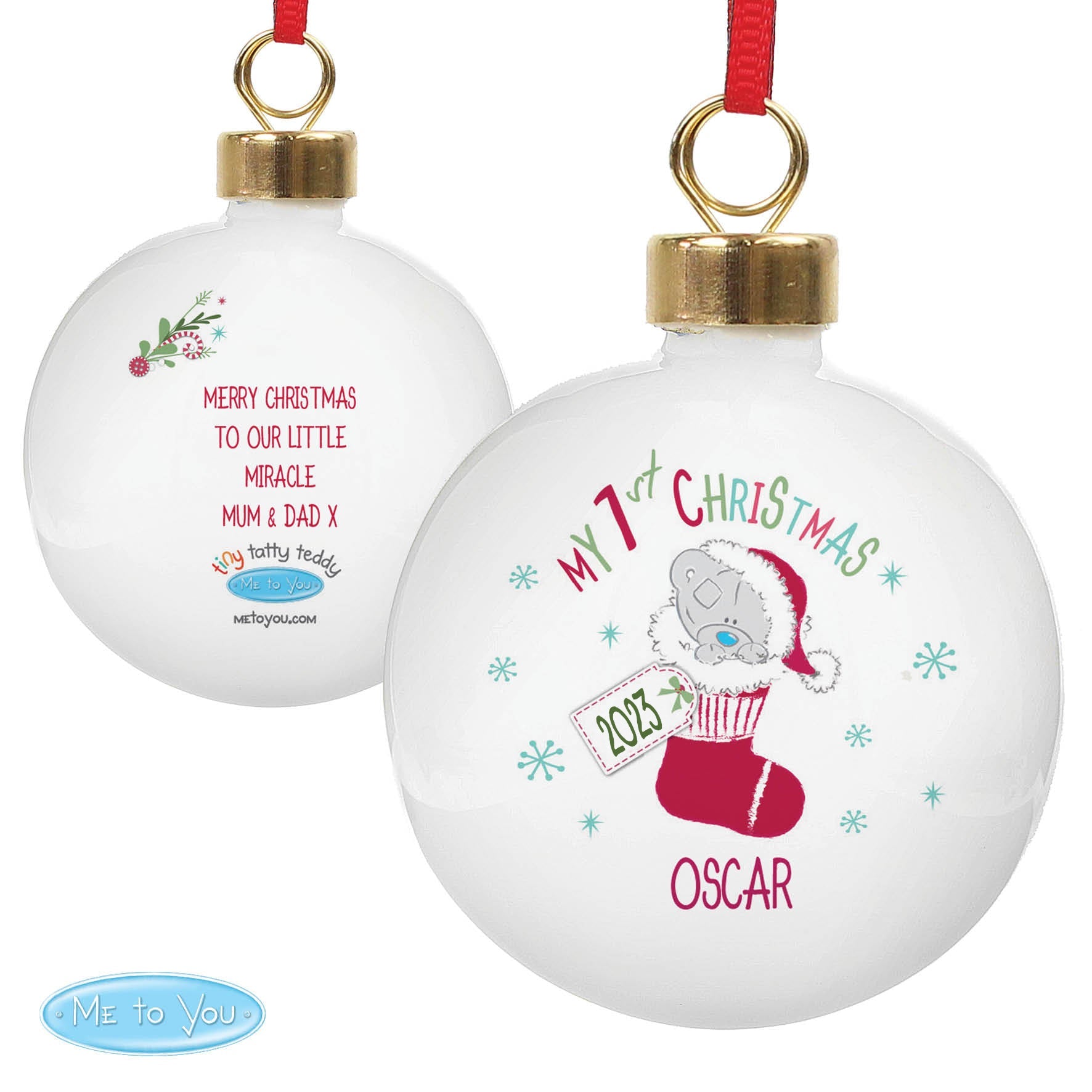 Personalised Tiny Tatty Teddy My 1st Christmas Stocking Bauble | Inspired Creative Gifts | UK Supplier