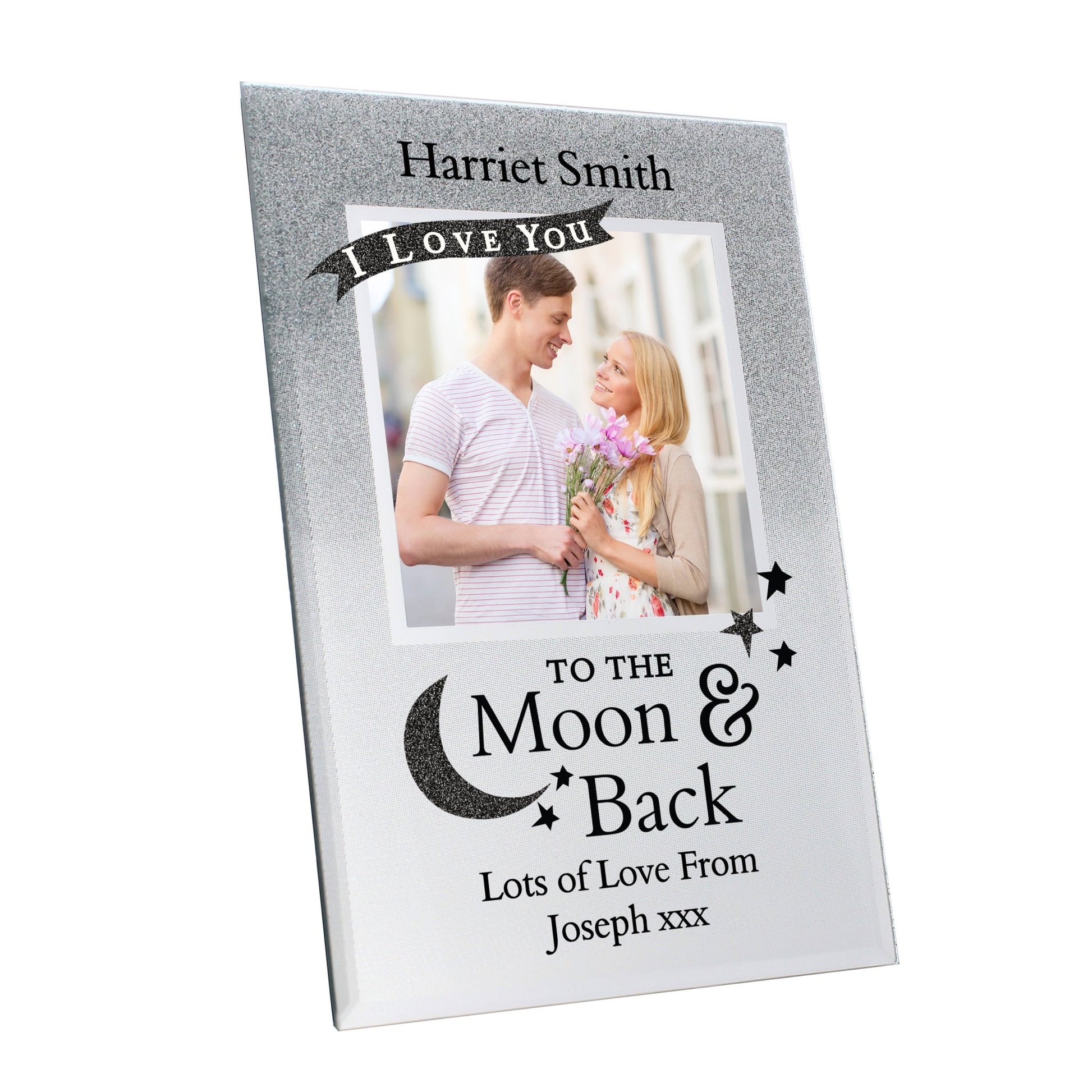 Personalised To the Moon and Back 4x4 Glitter Glass Photo Frame | Inspired Creative Gifts | UK Supplier