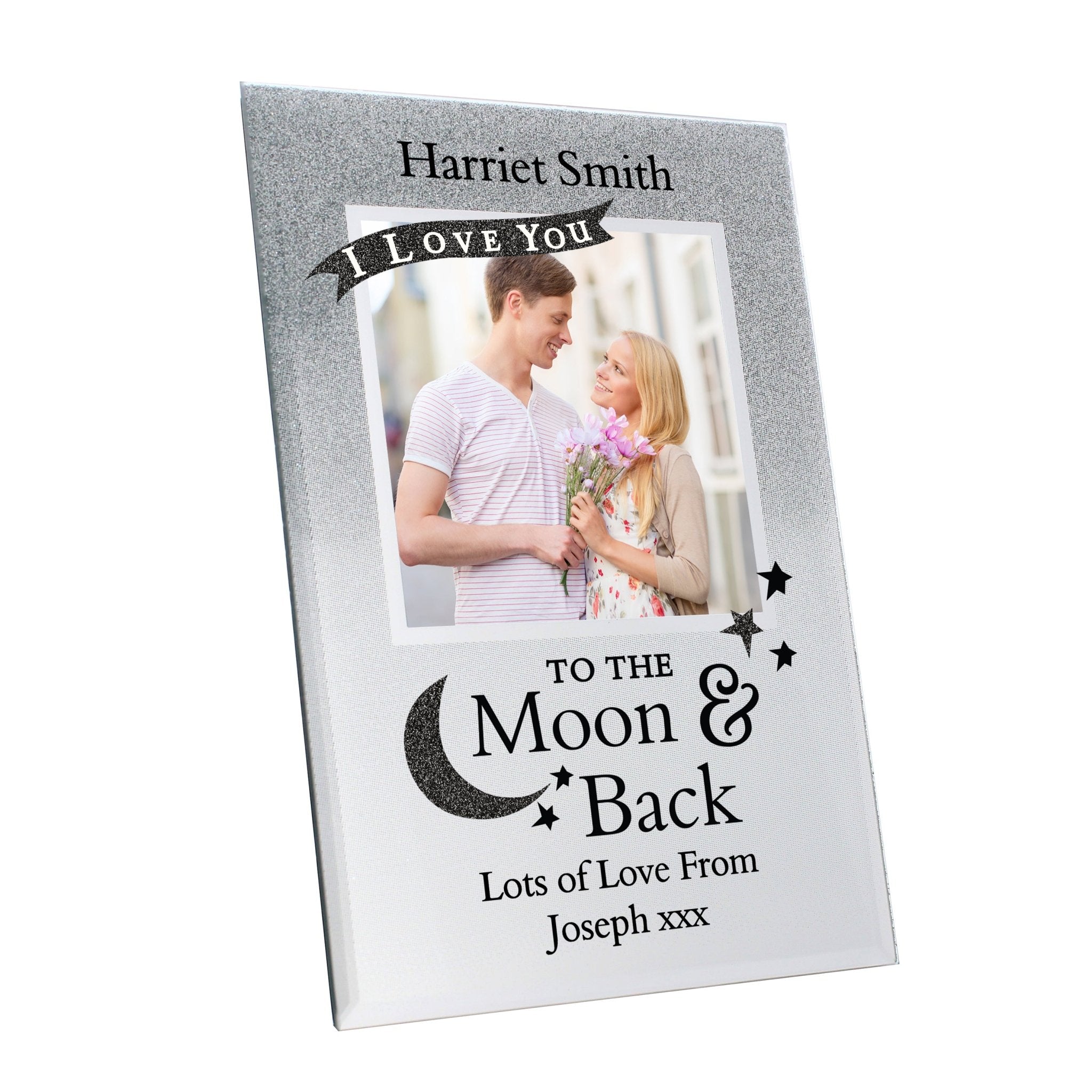 Personalised To the Moon and Back 4x4 Glitter Glass Photo Frame | Inspired Creative Gifts | UK Supplier