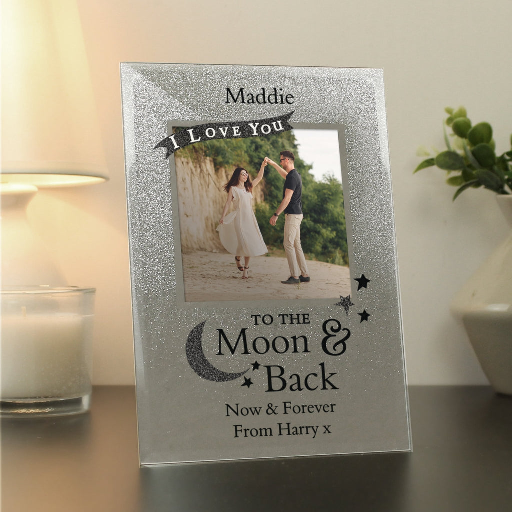 Personalised To the Moon and Back 4x4 Glitter Glass Photo Frame | Inspired Creative Gifts | UK Supplier